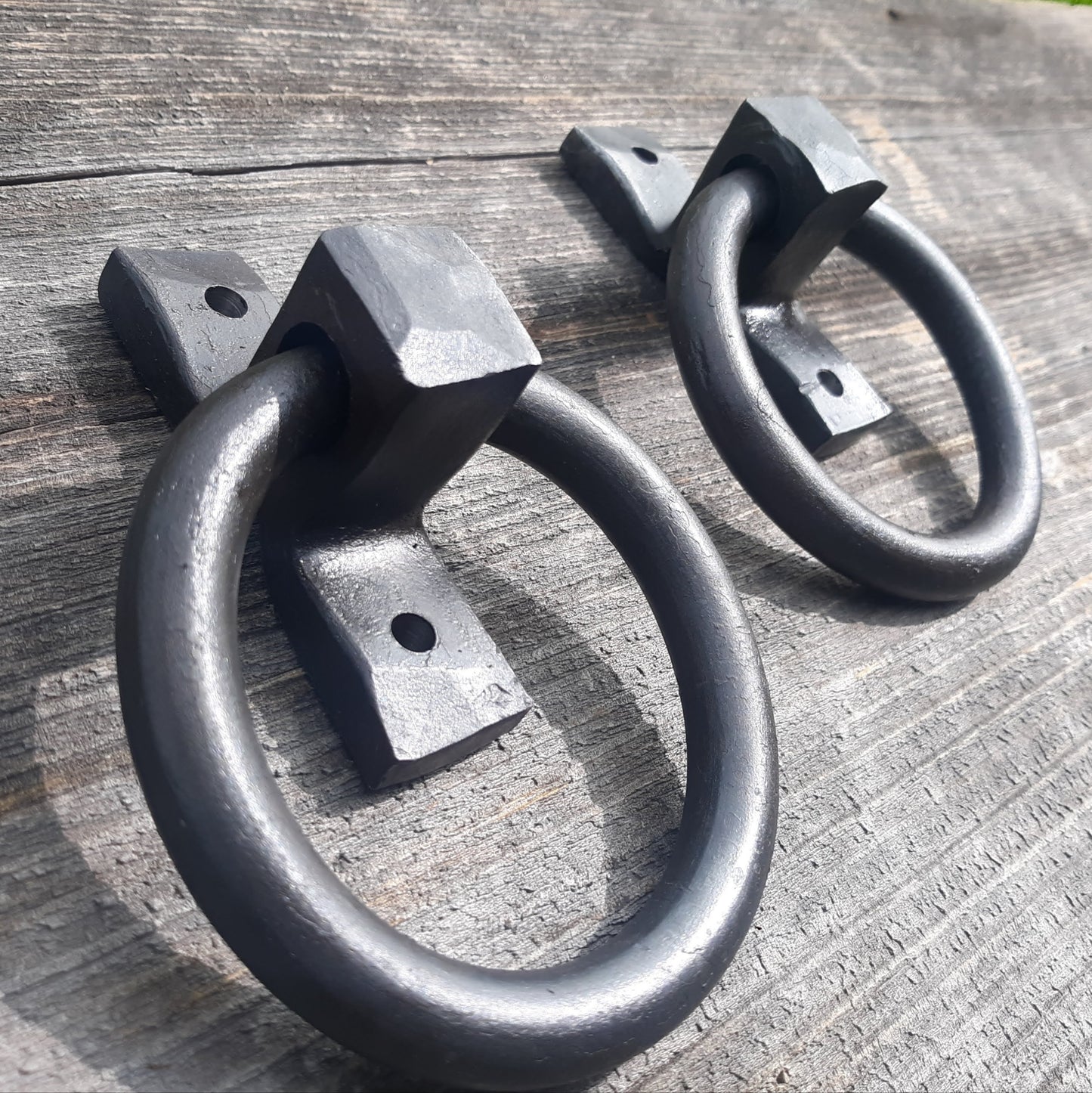 Set of 2 Round Ring Hand Forged Handles, Door Pulls, Door Knockers, Tie Downs