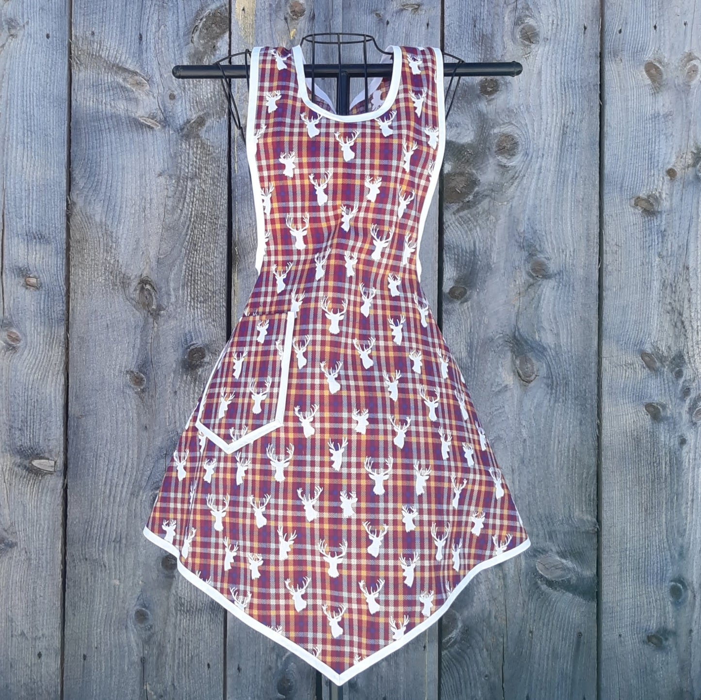 Stag's Head and Plaid Vintage Inspired Apron