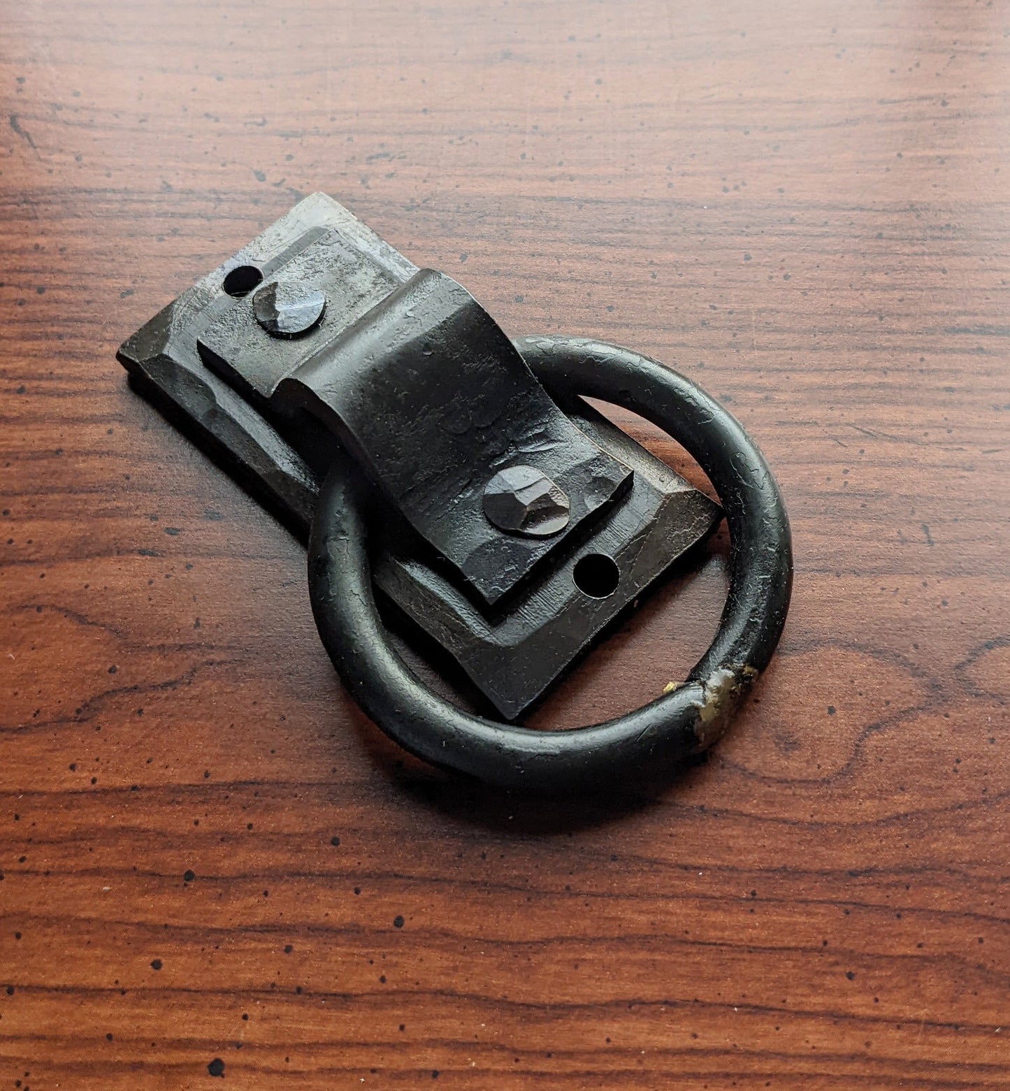 Single Small Brazed Round Ring Hand Forged Handle, Door Pull, Trunk Handle, Tie Down