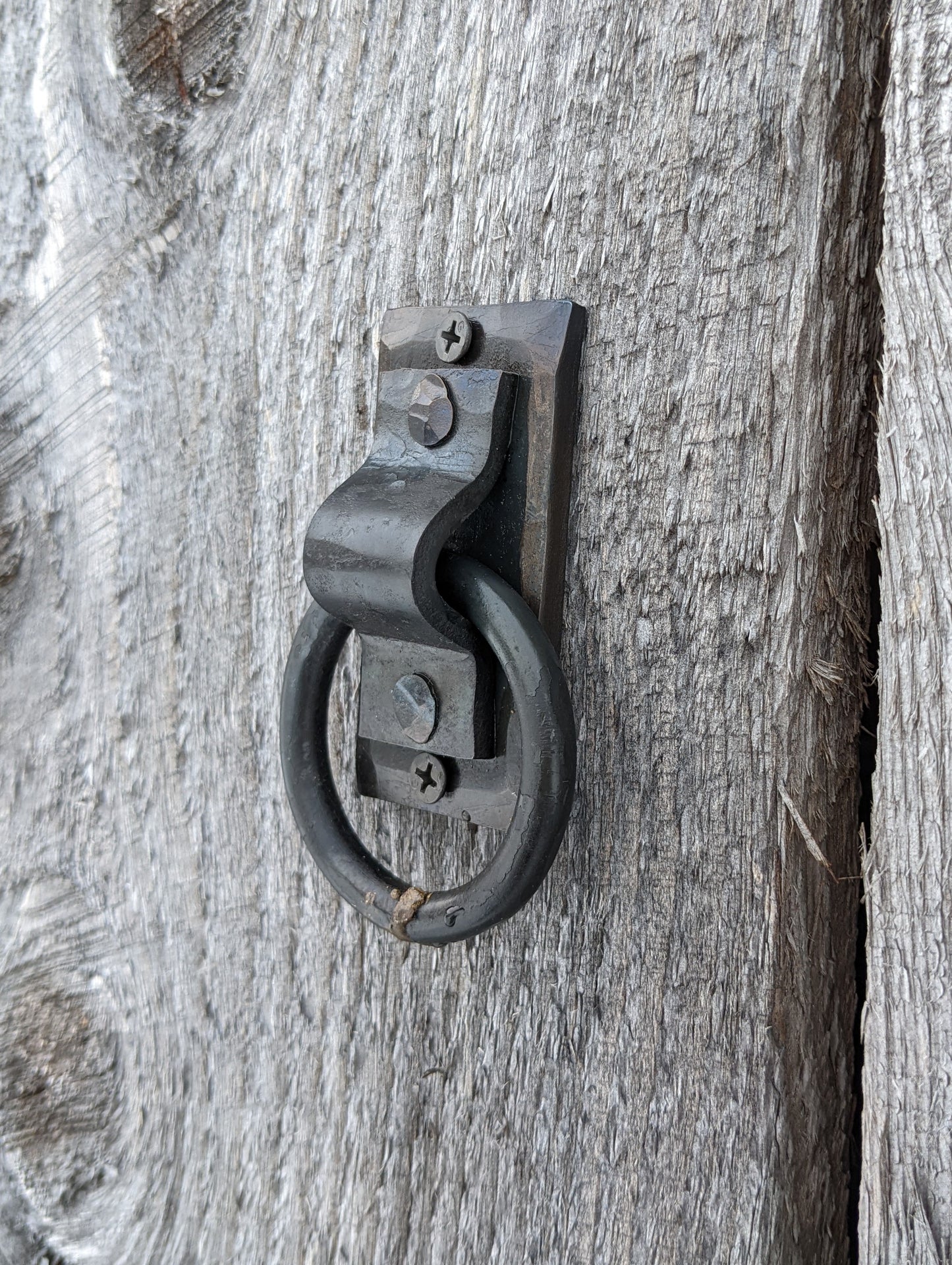 Single Small Brazed Round Ring Hand Forged Handle, Door Pull, Trunk Handle, Tie Down