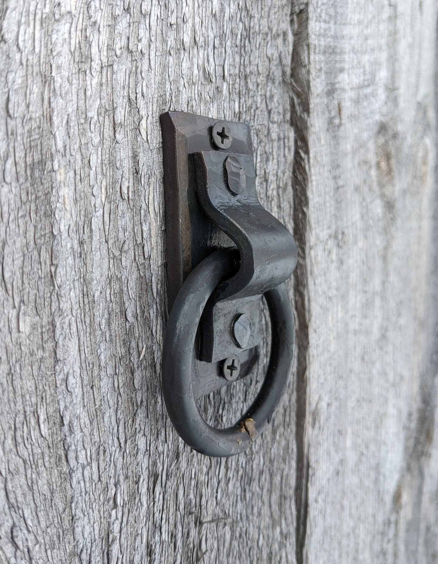 Single Small Brazed Round Ring Hand Forged Handle, Door Pull, Trunk Handle, Tie Down