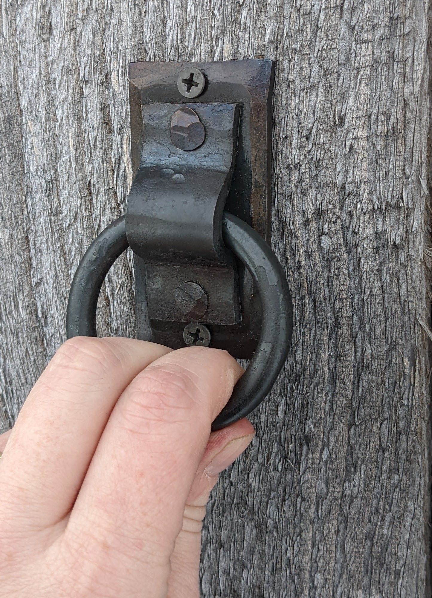 Single Small Brazed Round Ring Hand Forged Handle, Door Pull, Trunk Handle, Tie Down