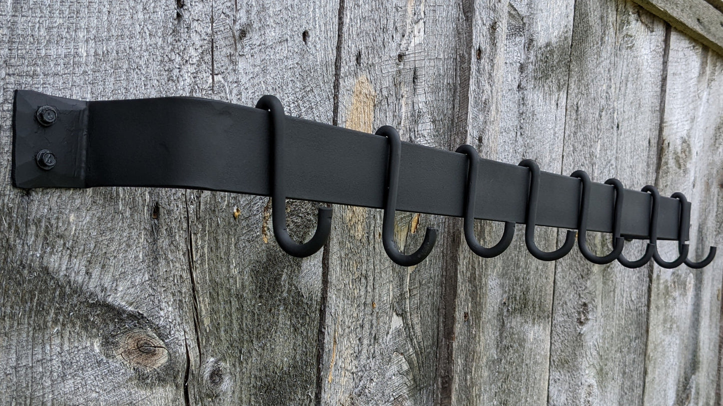 Hand Forged Smooth Finish Wall Mounted Pot Rack-36" Length