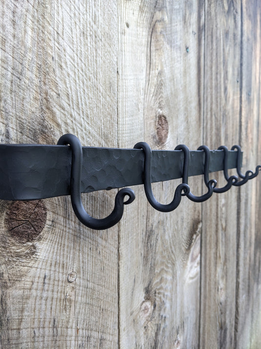 Hand Forged Hammered Finish Wall Mounted Pot Rack- 26"