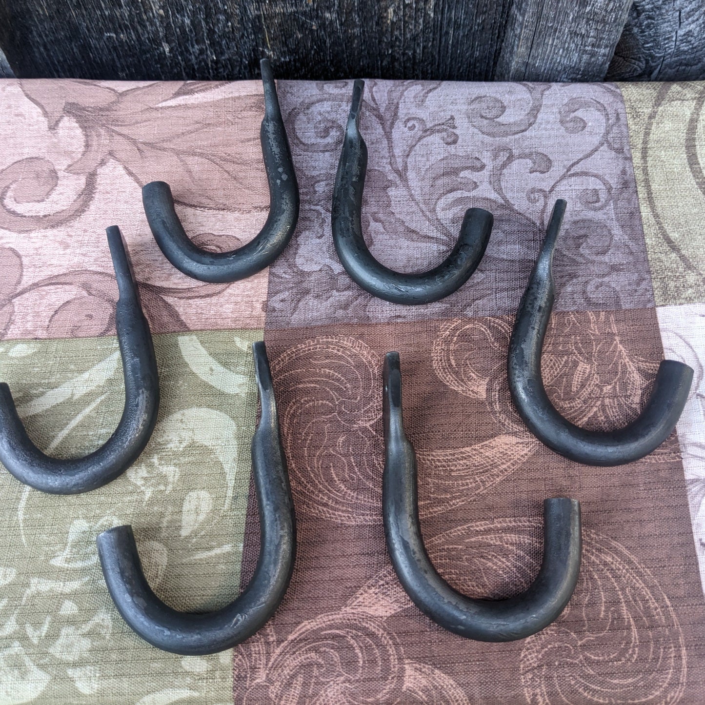 Set of Six Hand Forged Hooks Made with 1/2" Round Stock Steel . Vintage/Antique/Industrial Wrought Iron Look