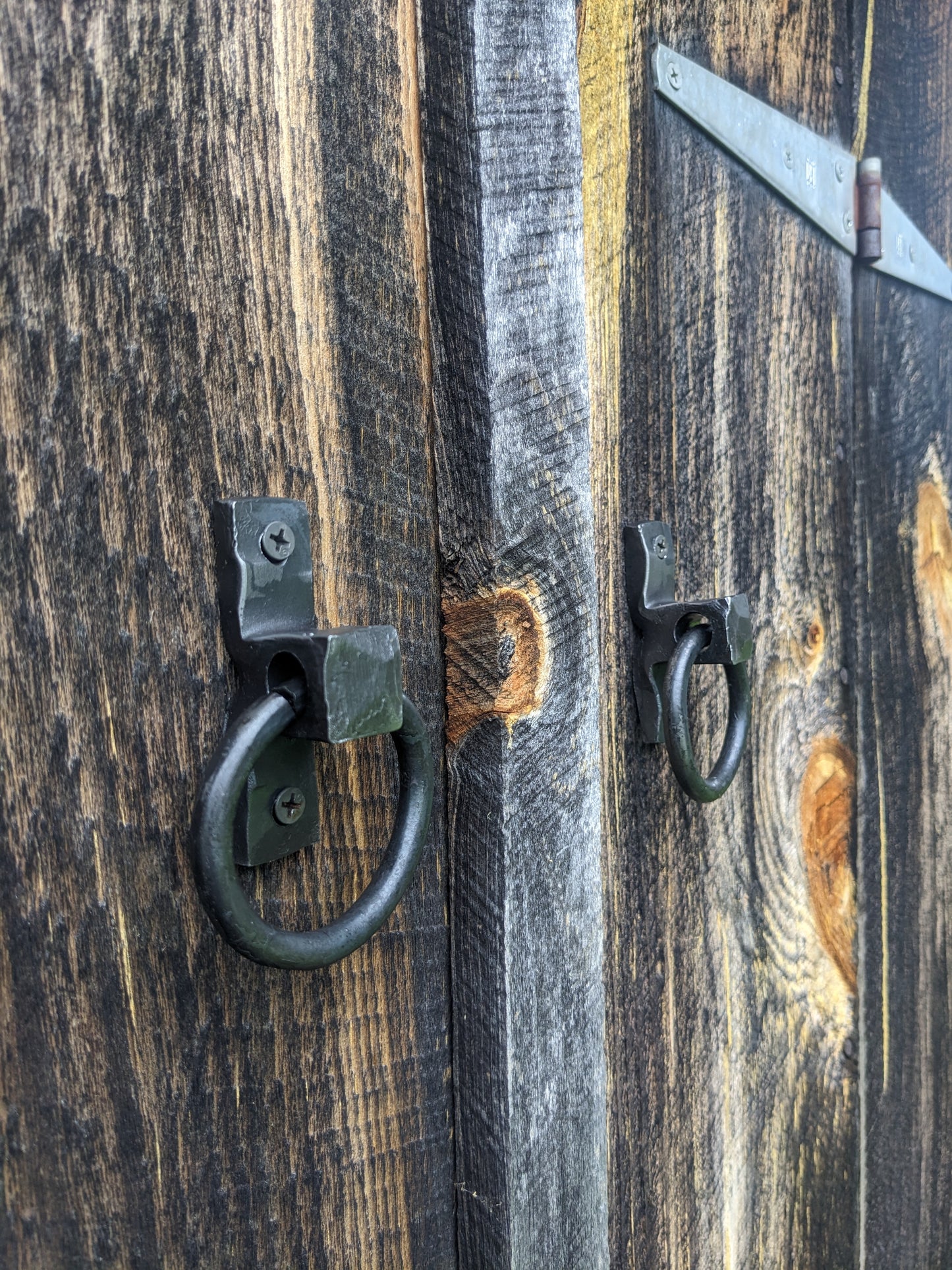 Set of Two Small Hand Forged Ring Handles or Door Pulls