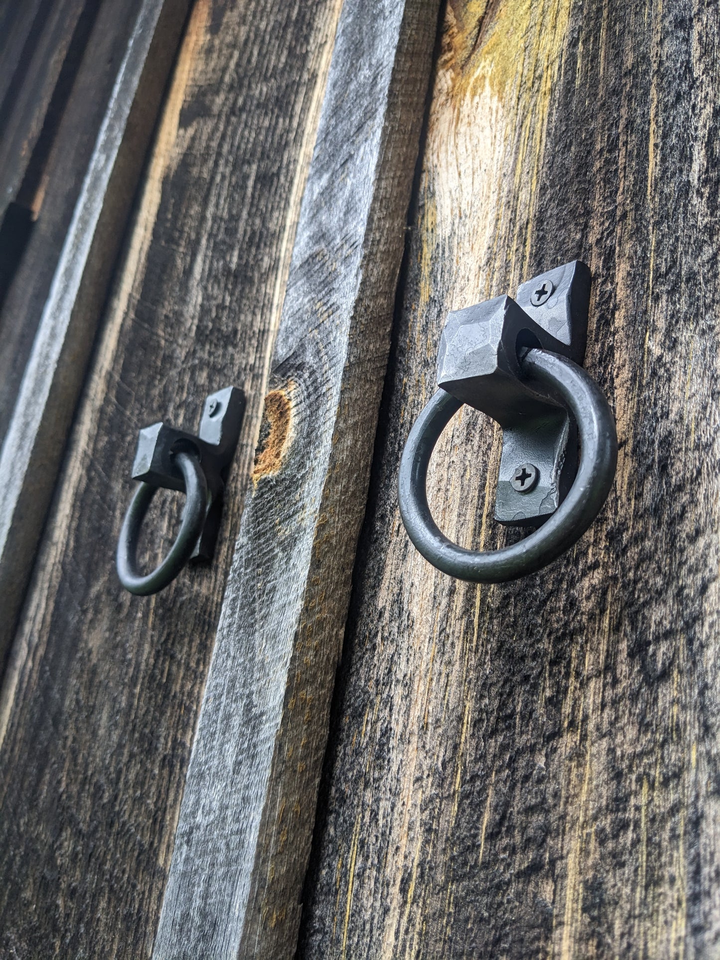 Set of Two Small Hand Forged Ring Handles or Door Pulls