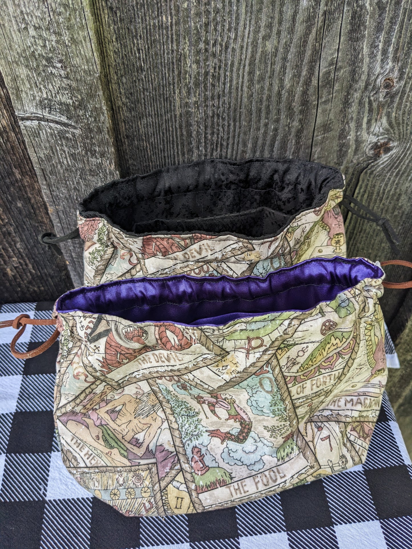 Tarot Card Print Clutch Purse. Handmade Drawstring Bag