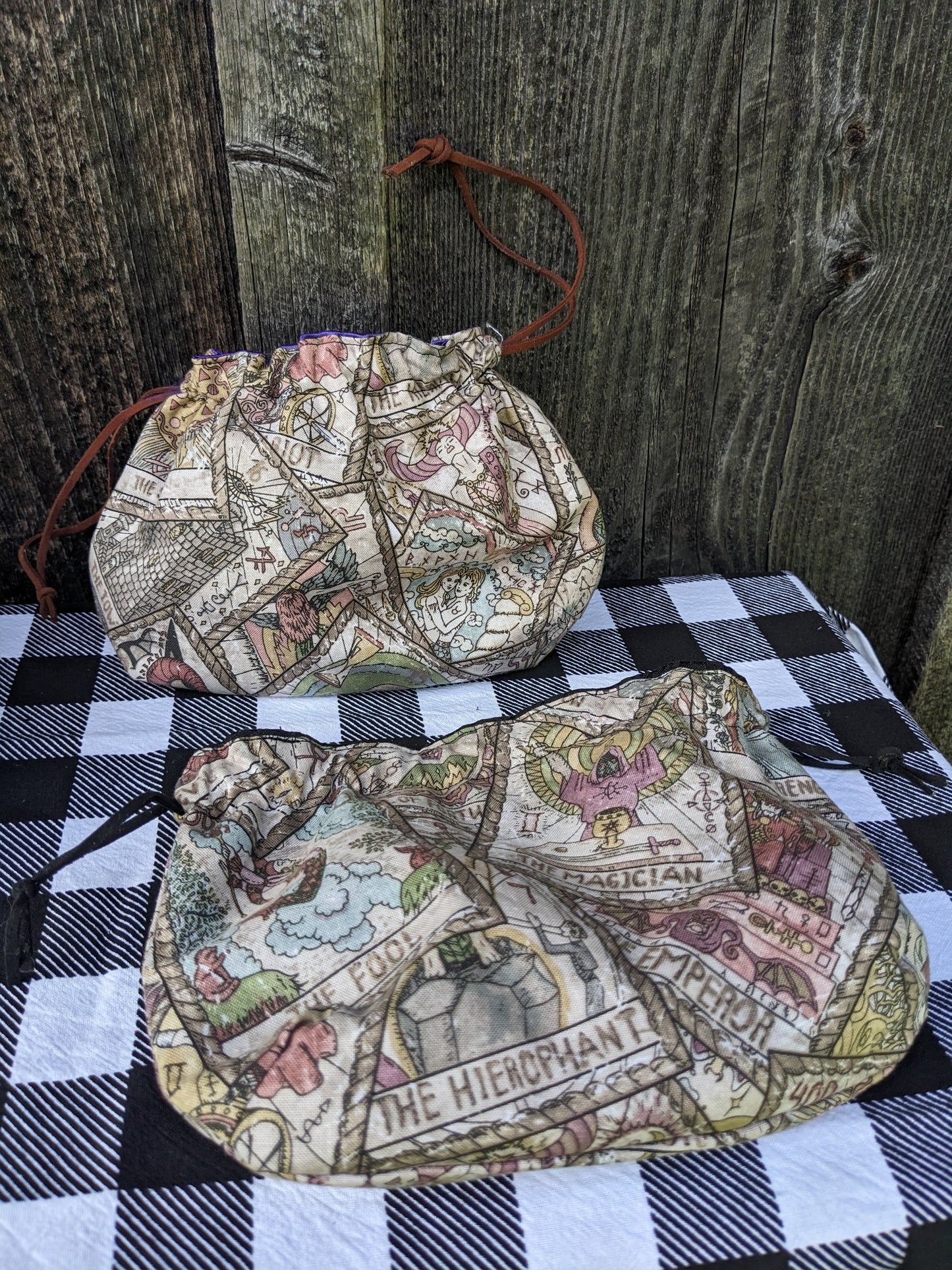 Tarot Card Print Clutch Purse. Handmade Drawstring Bag