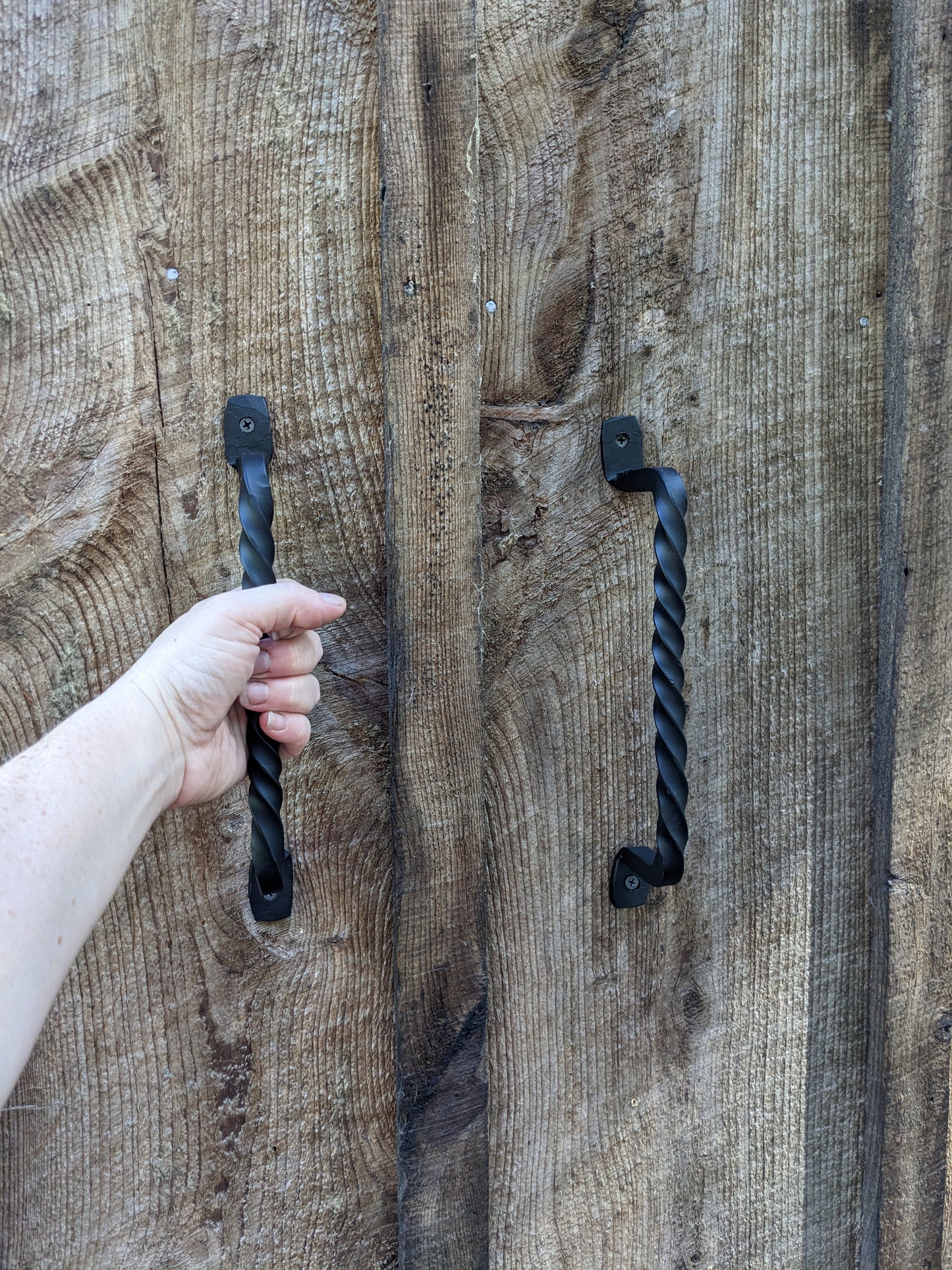 Set of 2 Large Twisted Hand Forged Handles, Door Pulls or Grab Bars
