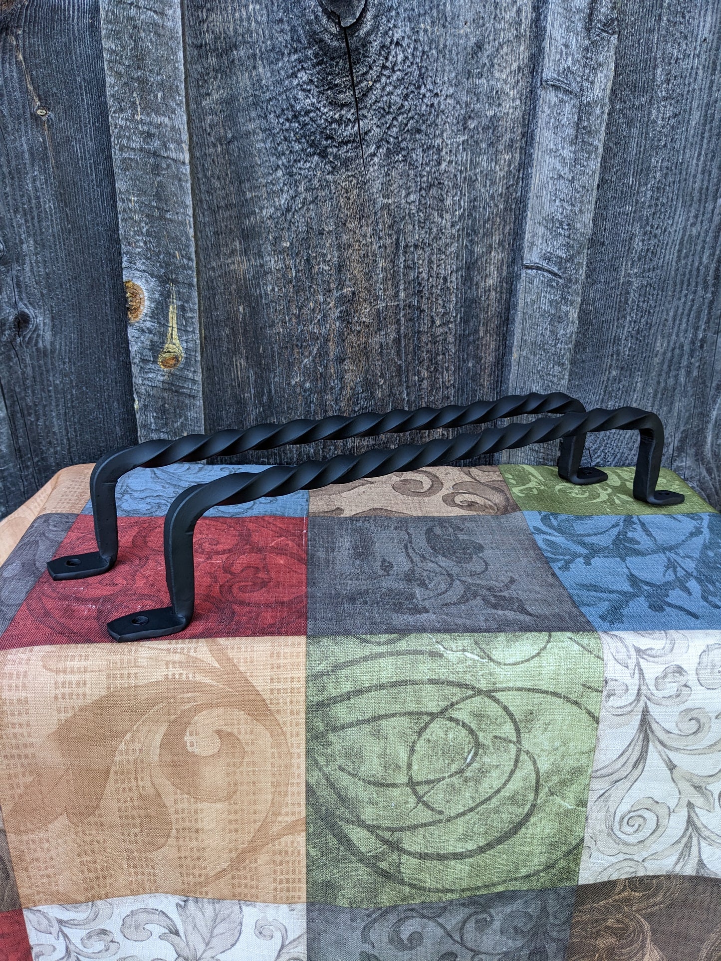 Set of 2 Large Twisted Hand Forged Handles, Door Pulls or Grab Bars