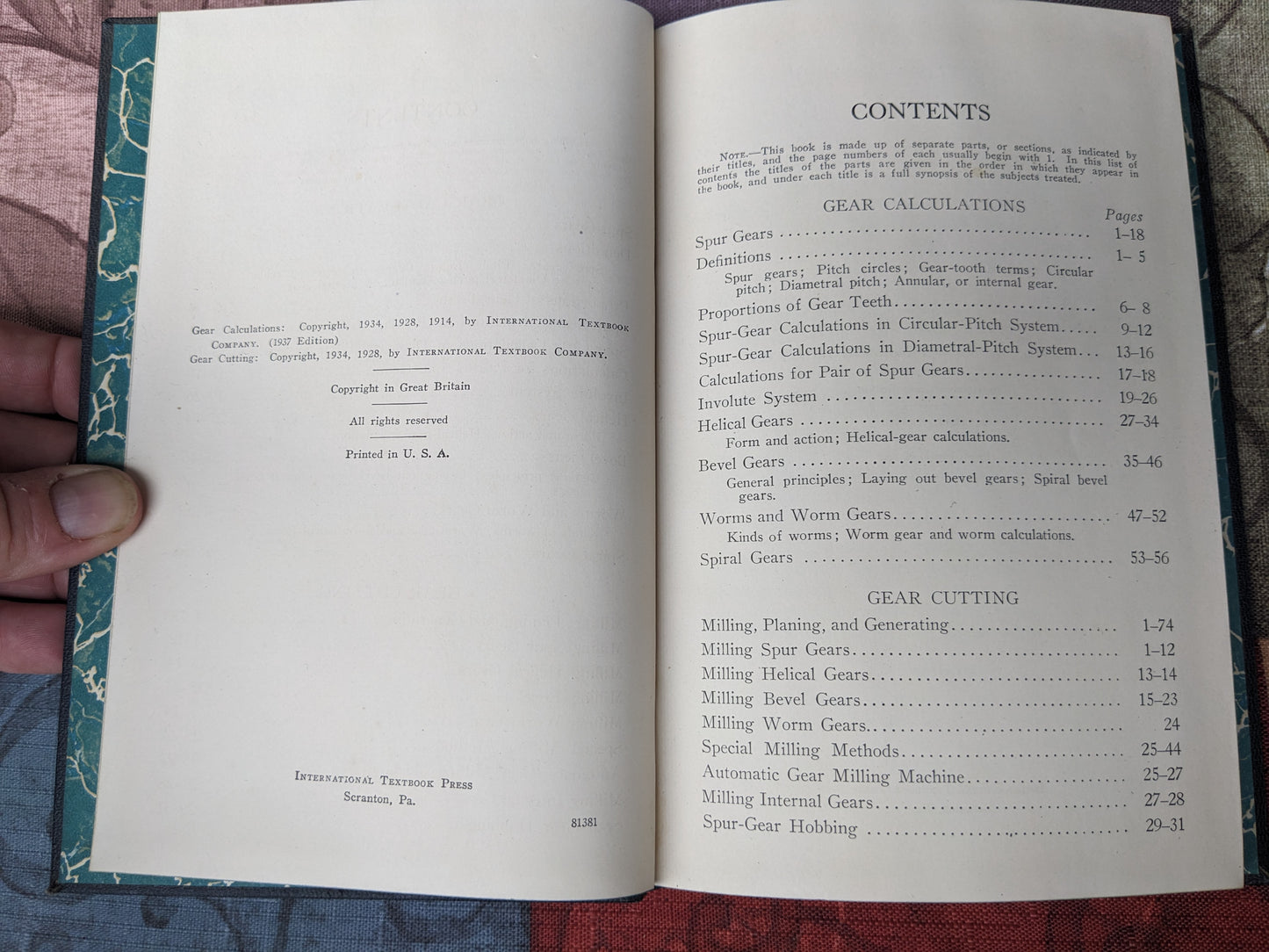 Gear Calculations and Cutting by International Textbook Company of Scranton, PA, 1934