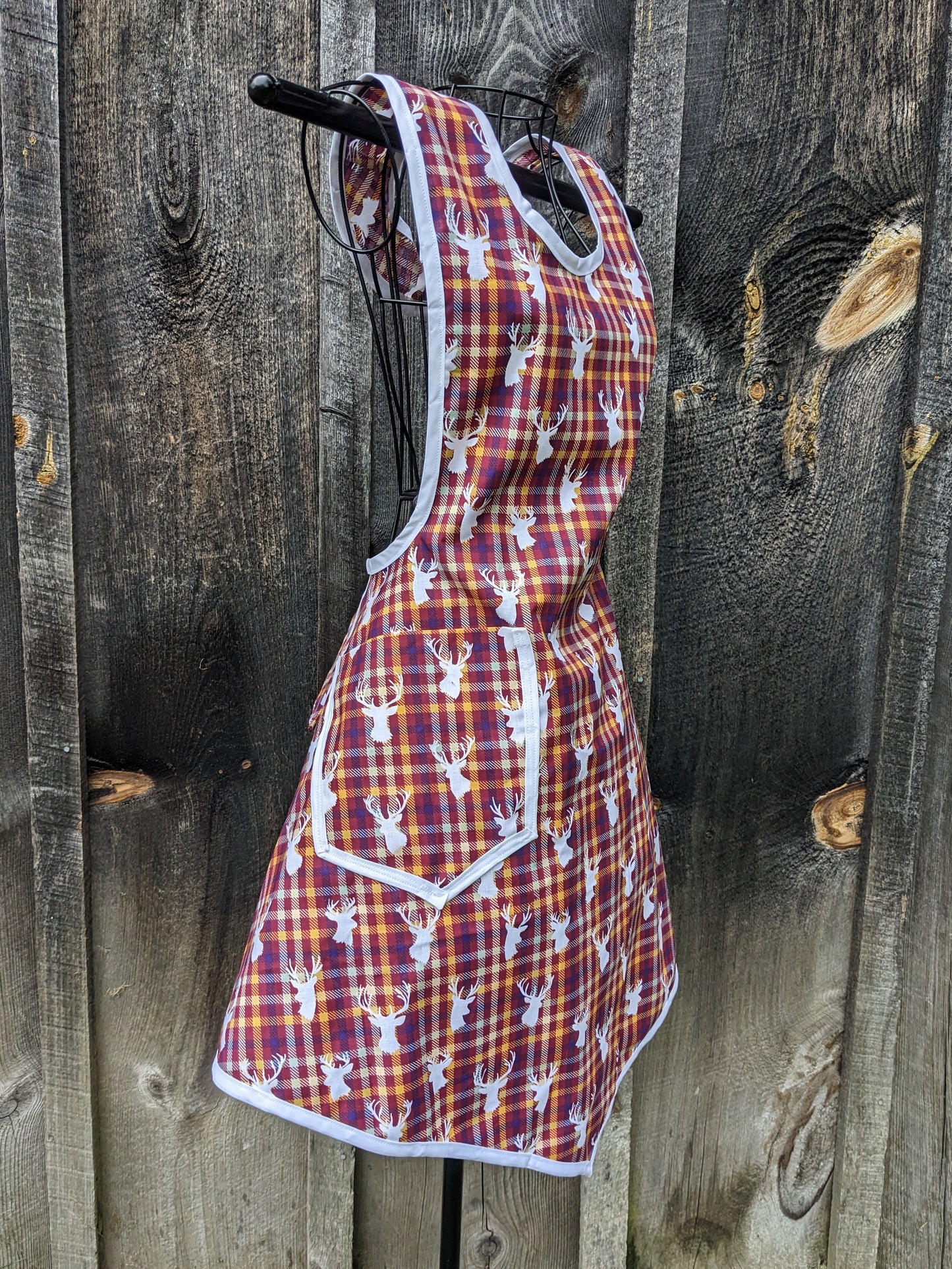 Stag's Head and Plaid Vintage Inspired Apron