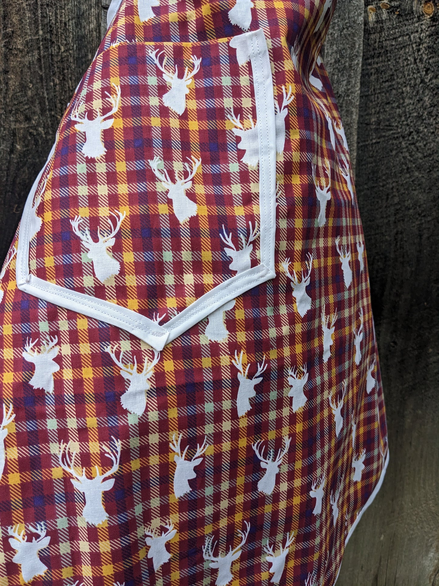 Stag's Head and Plaid Vintage Inspired Apron