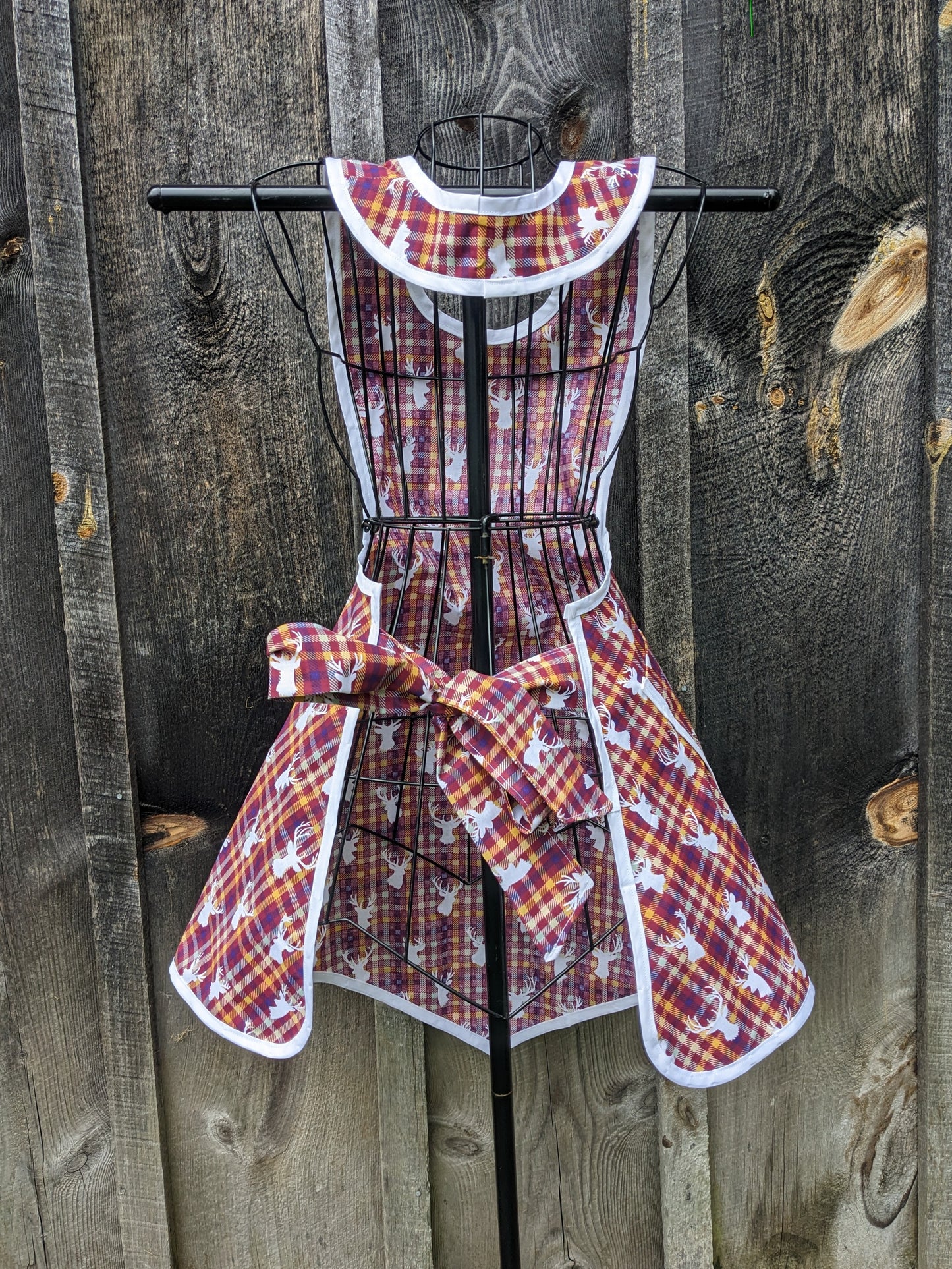 Stag's Head and Plaid Vintage Inspired Apron