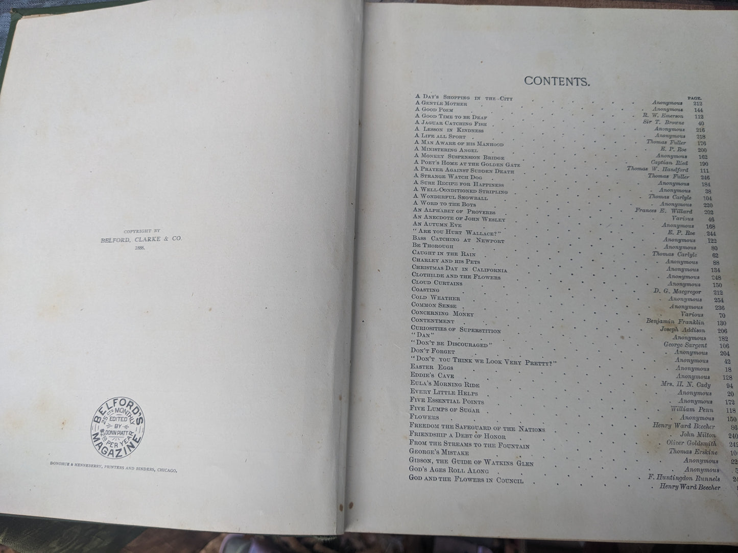Belford's Annual 1888-1889, Illustrated, edited by Thomas W. Hanford. Short Stories, Poems and More