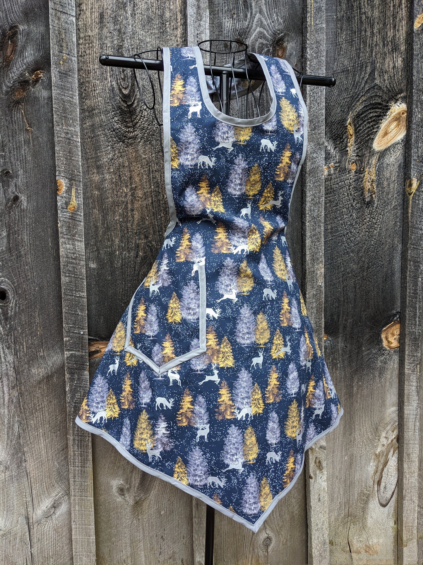 Twilight Winter Forest Vintage Inspired Apron with Silver Reindeer