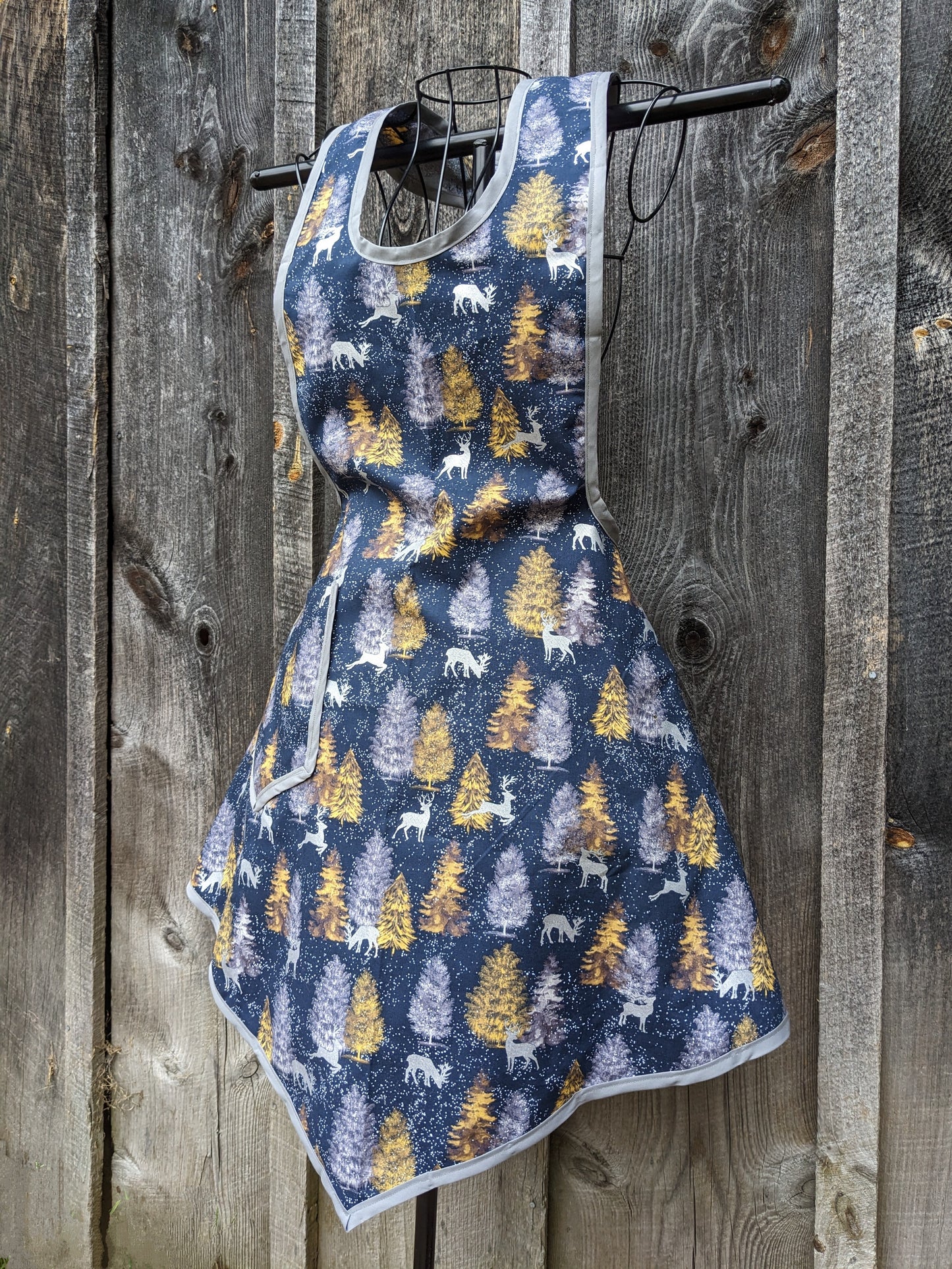 Twilight Winter Forest Vintage Inspired Apron with Silver Reindeer