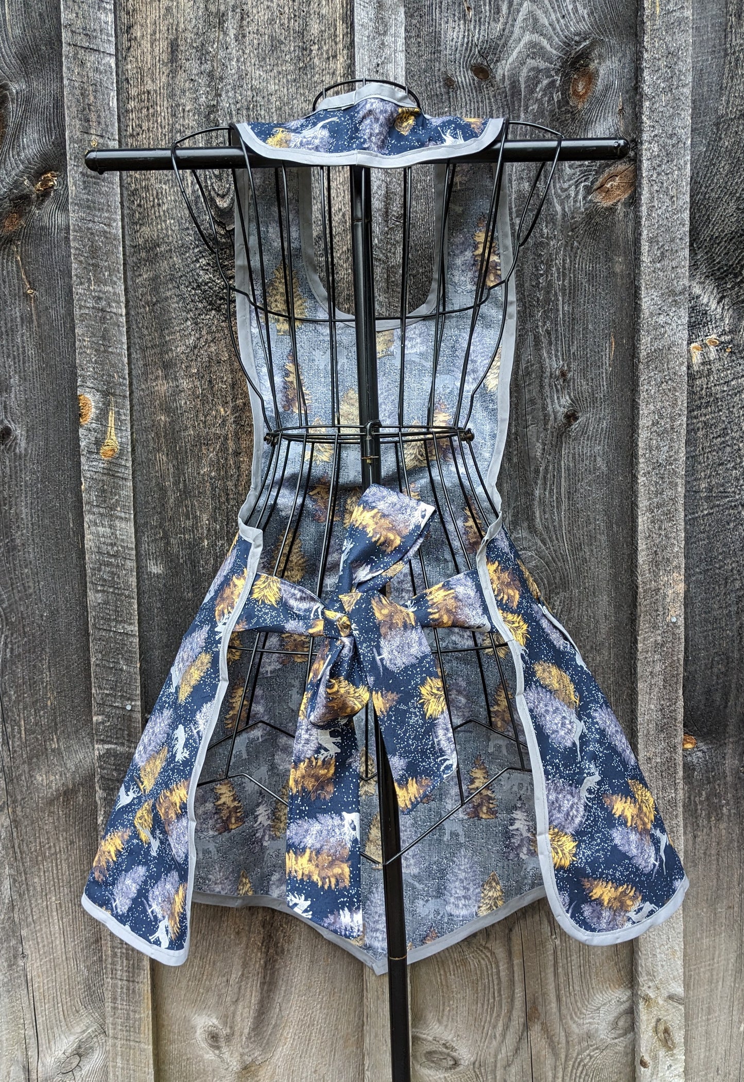 Twilight Winter Forest Vintage Inspired Apron with Silver Reindeer