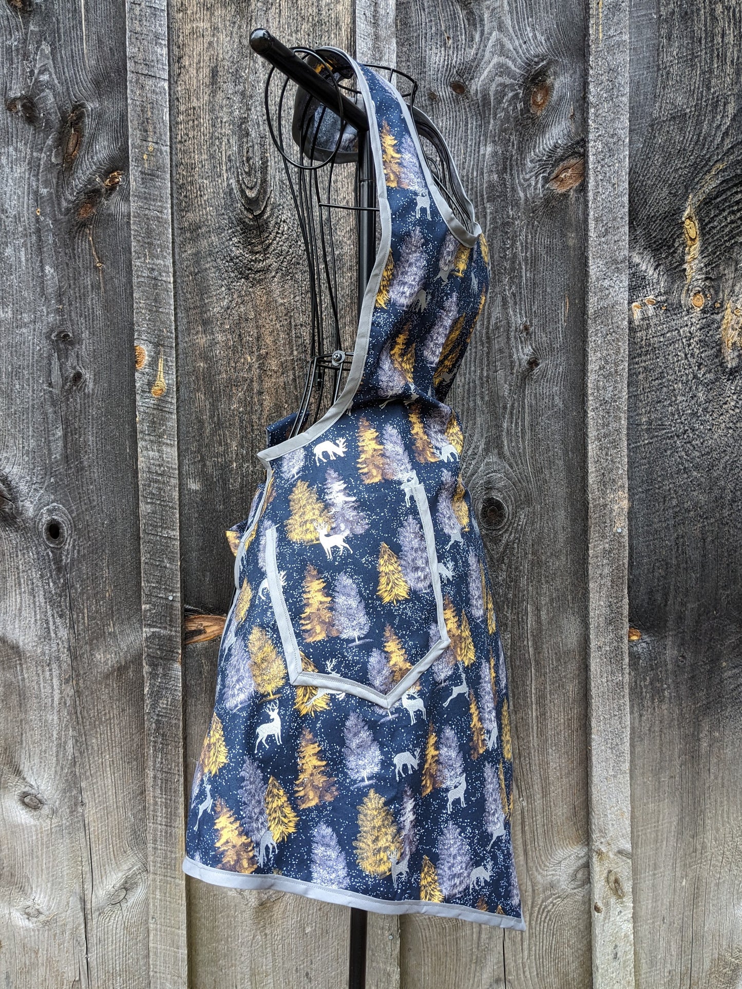 Twilight Winter Forest Vintage Inspired Apron with Silver Reindeer