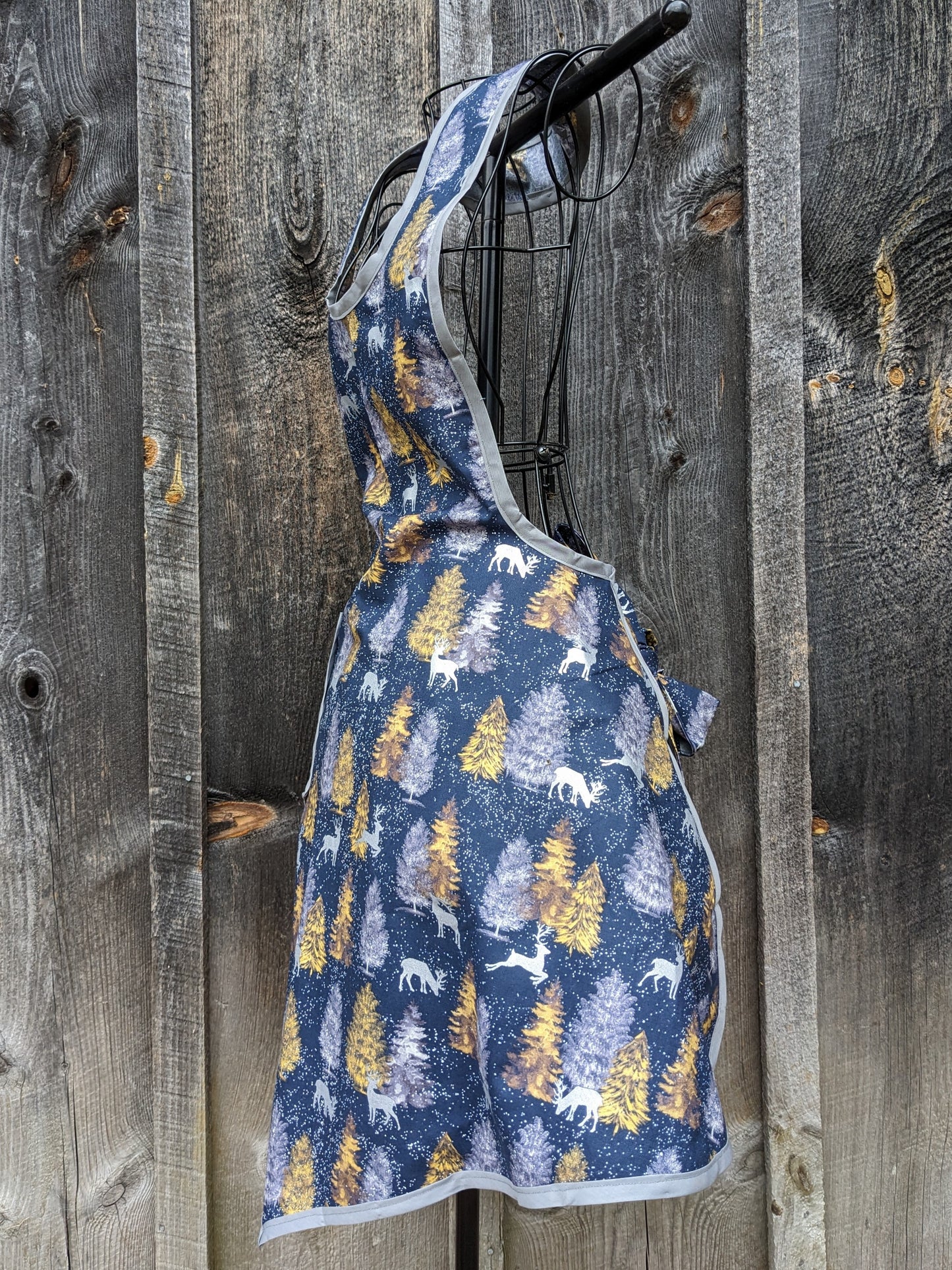 Twilight Winter Forest Vintage Inspired Apron with Silver Reindeer