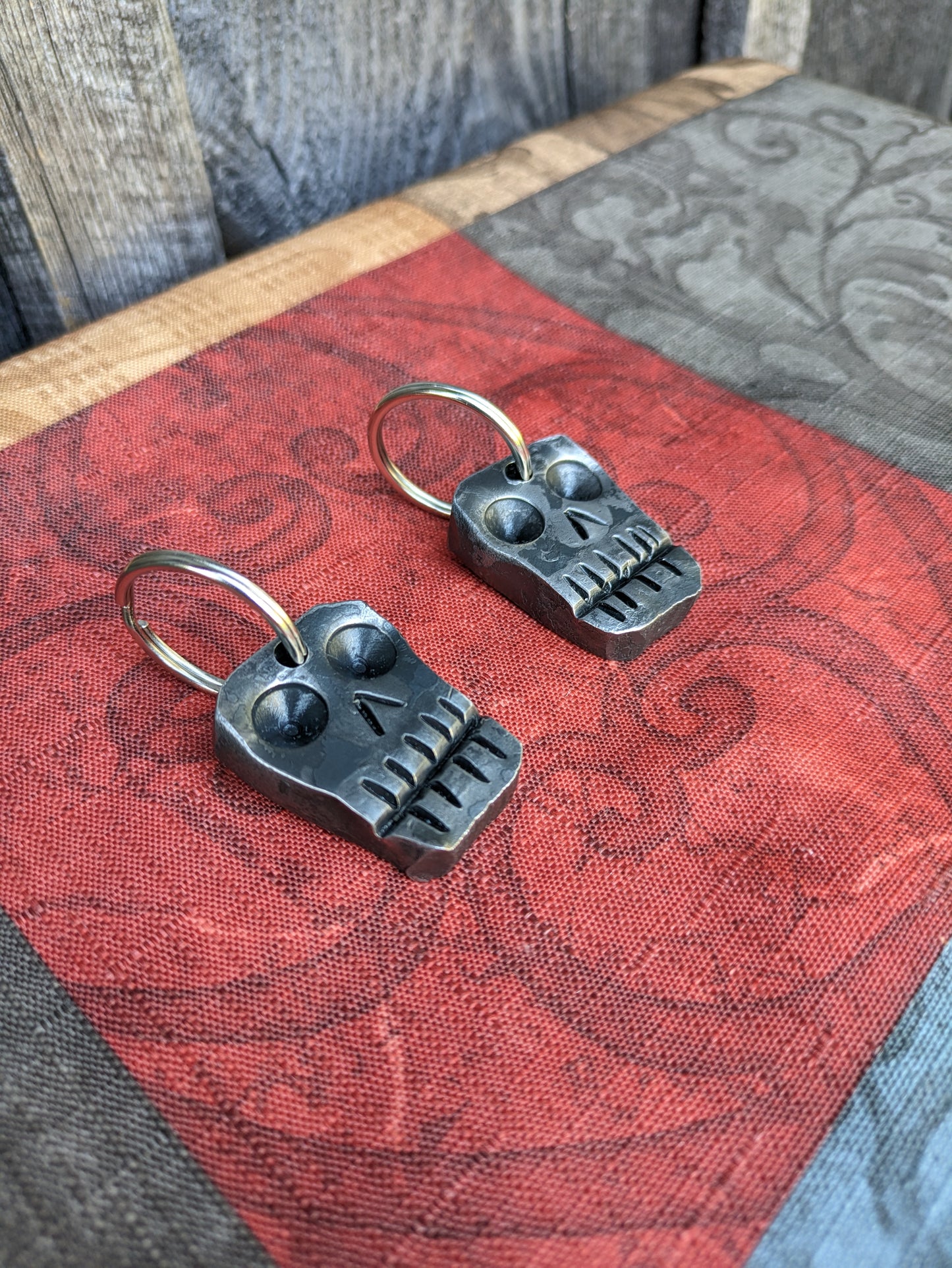 Hand Forged Steel Skull Keychain