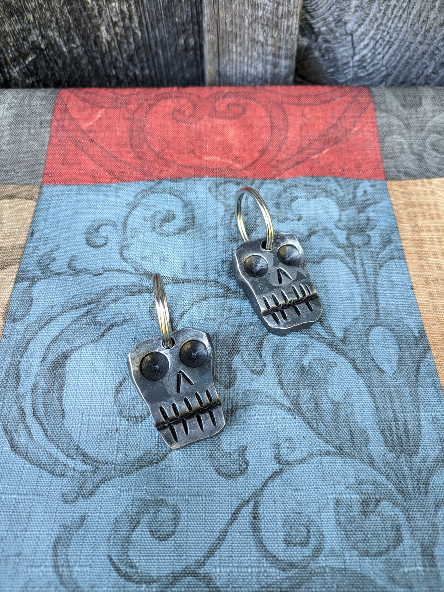Hand Forged Steel Skull Keychain
