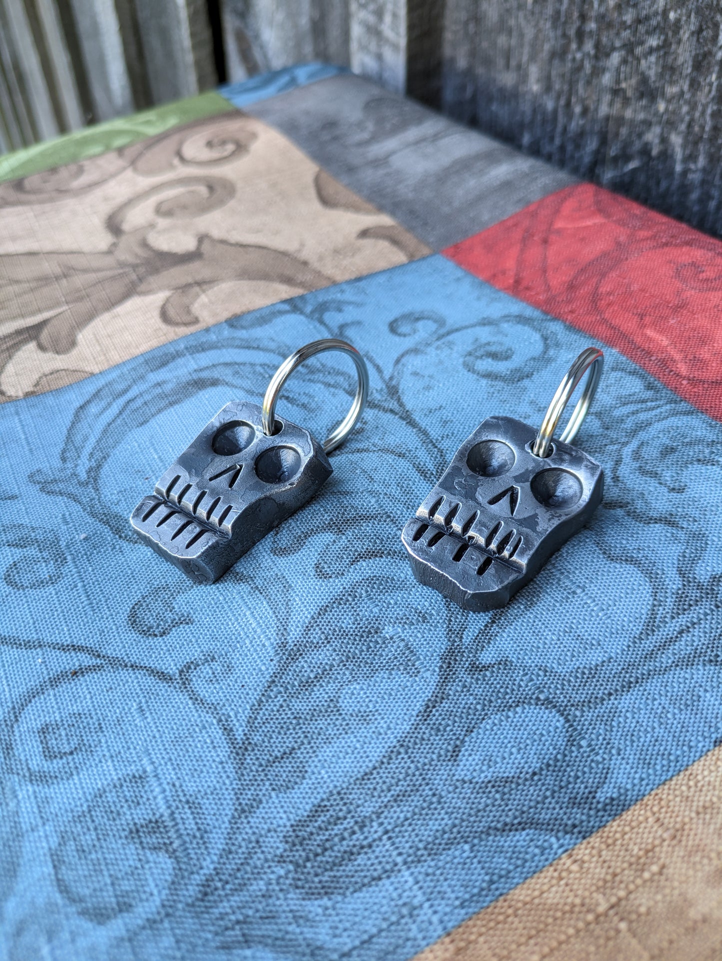 Hand Forged Steel Skull Keychain