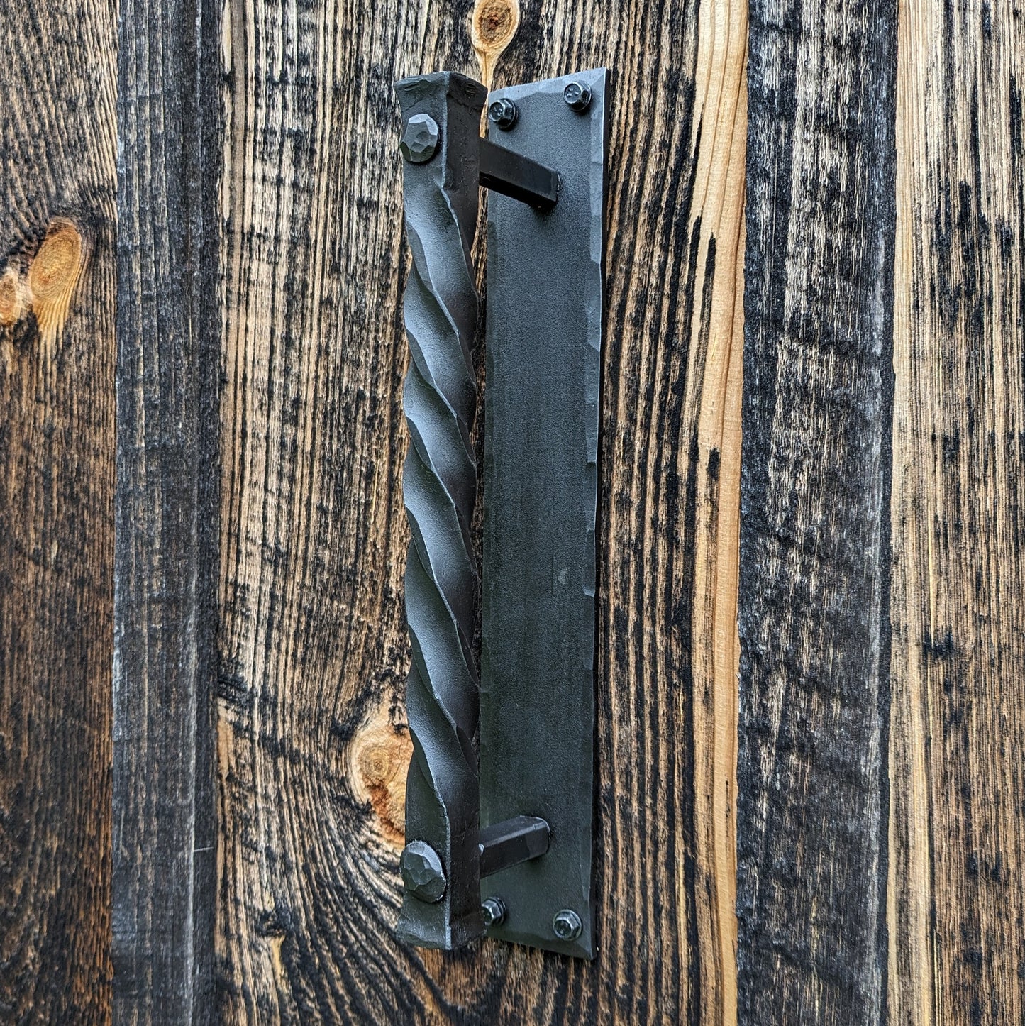 Single Hand Forged Large Twisted Handle on Sturdy Backplate