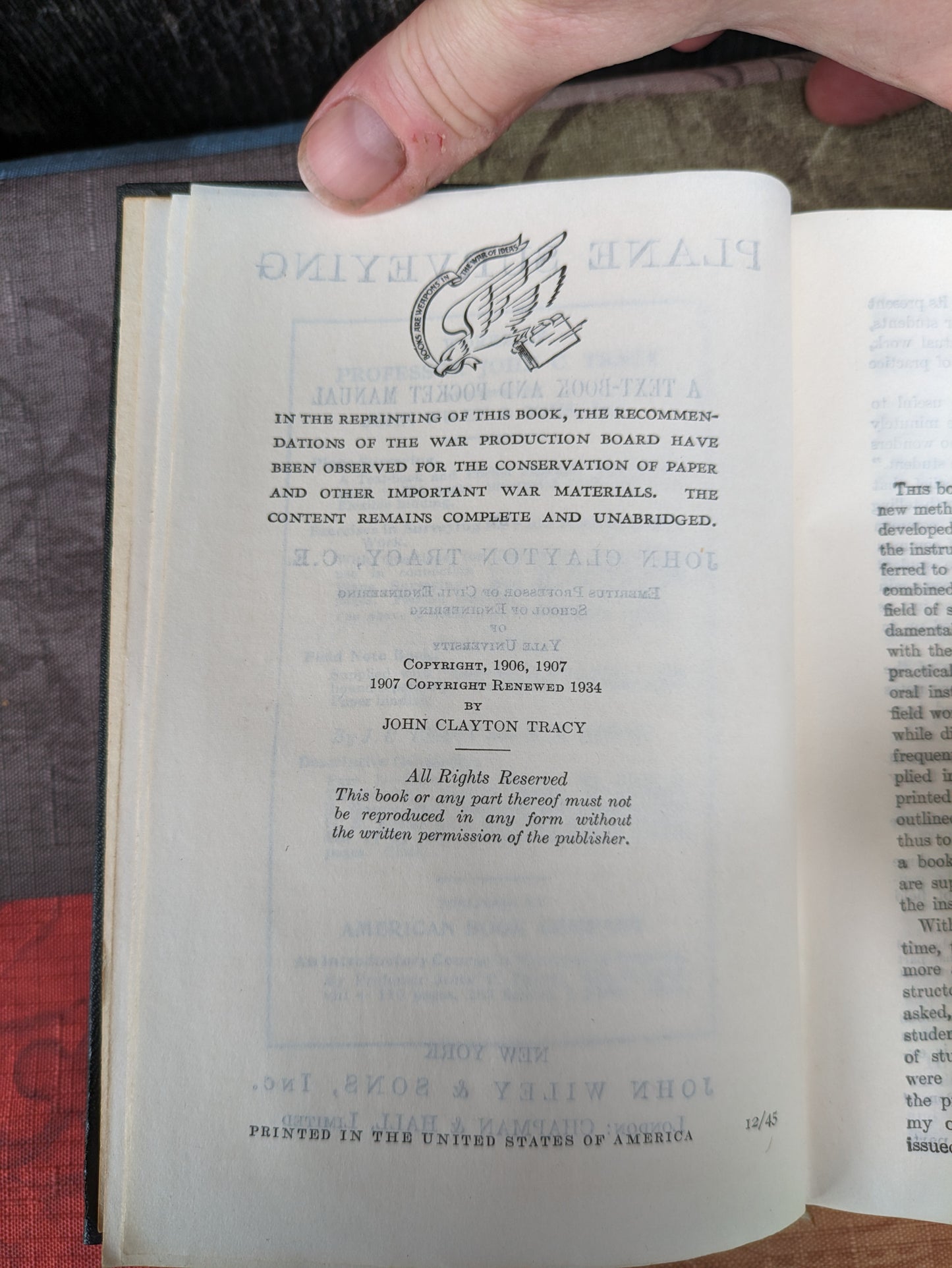 Plane Surveying, A Text-Book and Pocket Manuel by John Clayton Tracy, Vintage 1945 WW II edition