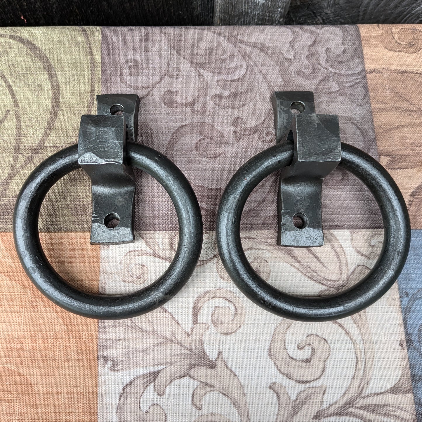 Set of 2 Round Ring Hand Forged Handles, Door Pulls, Door Knockers, Tie Downs