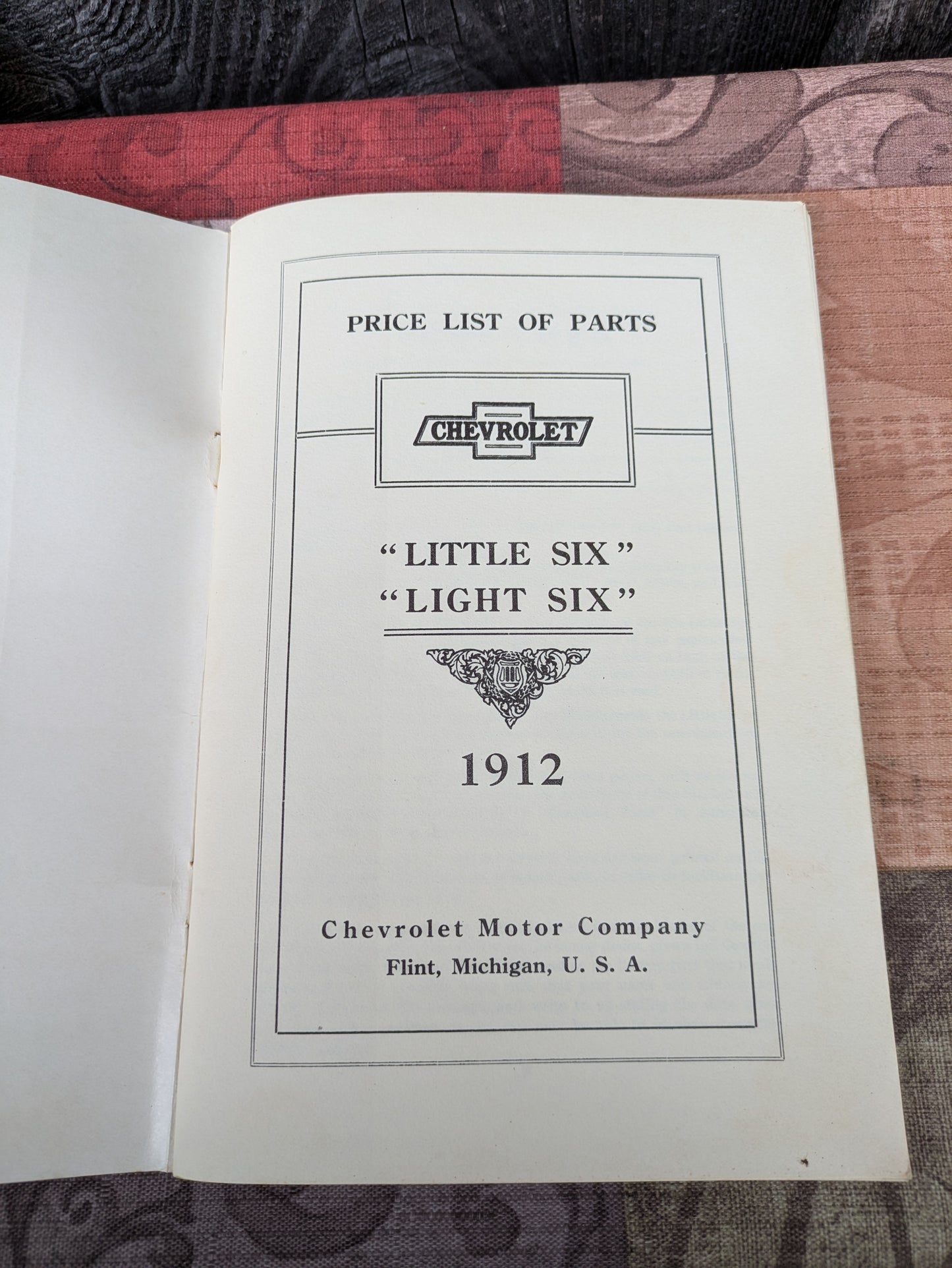 1912 Chevrolet Price List of Parts for the Little Six and Light Six