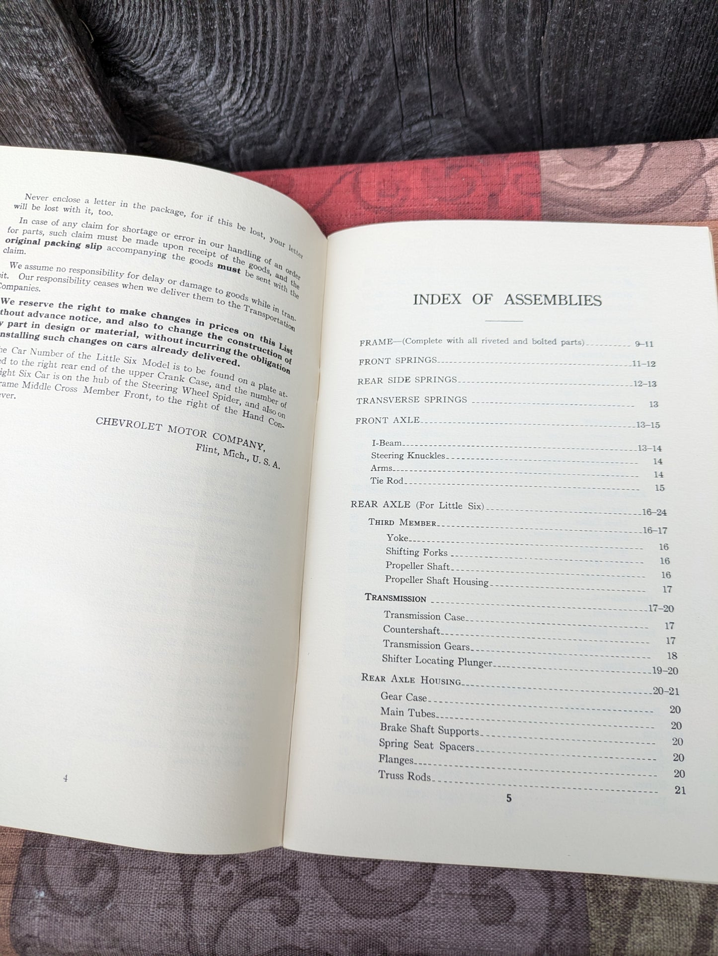 1912 Chevrolet Price List of Parts for the Little Six and Light Six