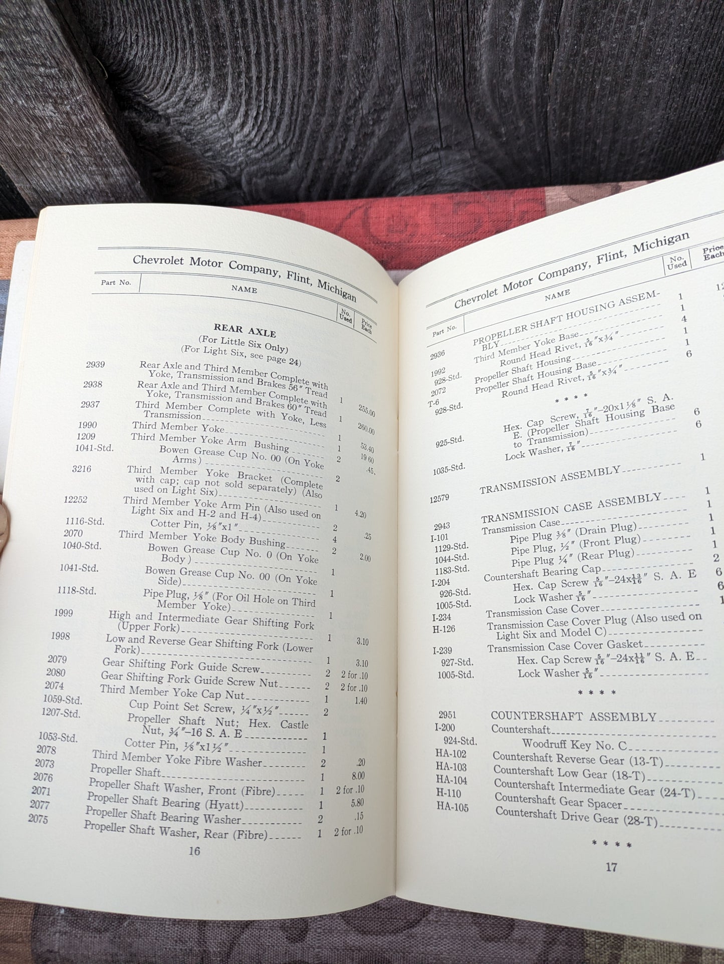 1912 Chevrolet Price List of Parts for the Little Six and Light Six