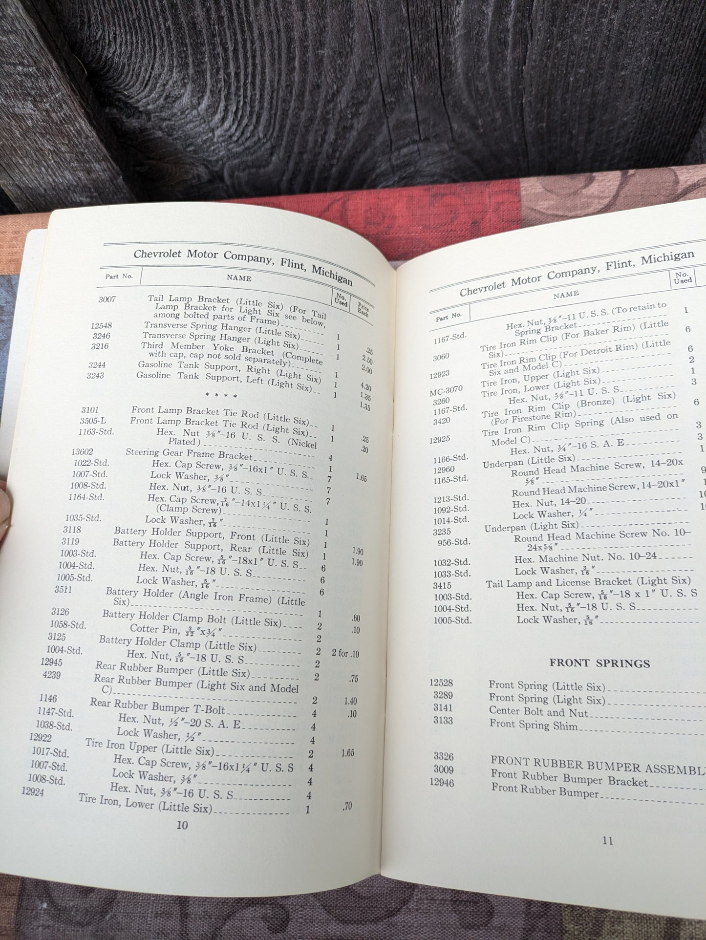 1912 Chevrolet Price List of Parts for the Little Six and Light Six