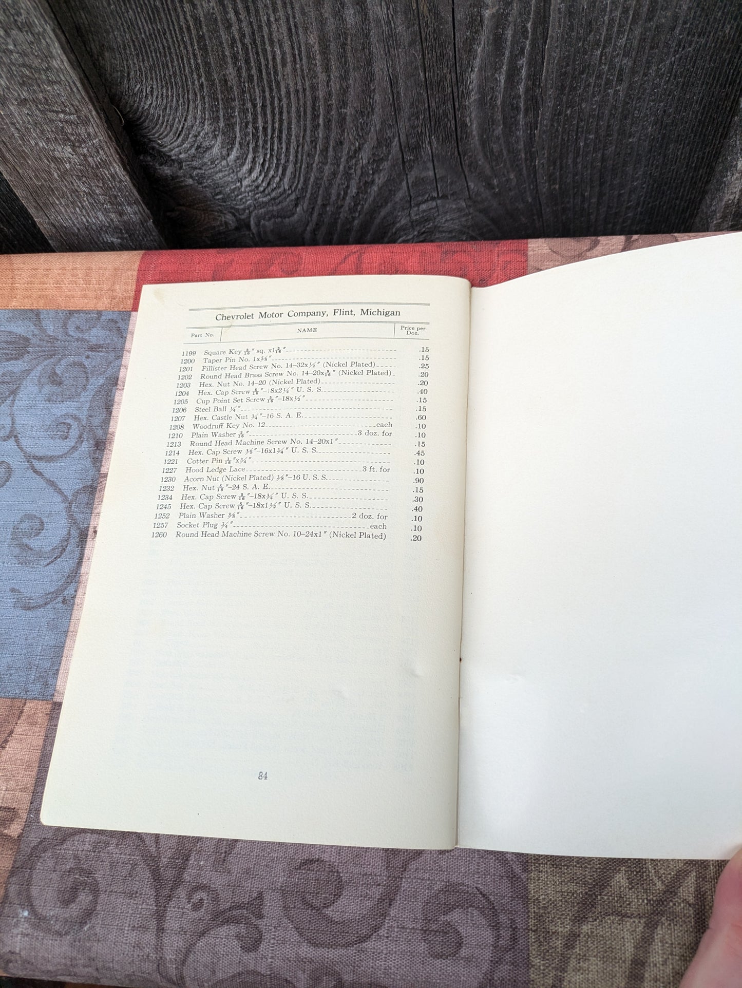 1912 Chevrolet Price List of Parts for the Little Six and Light Six