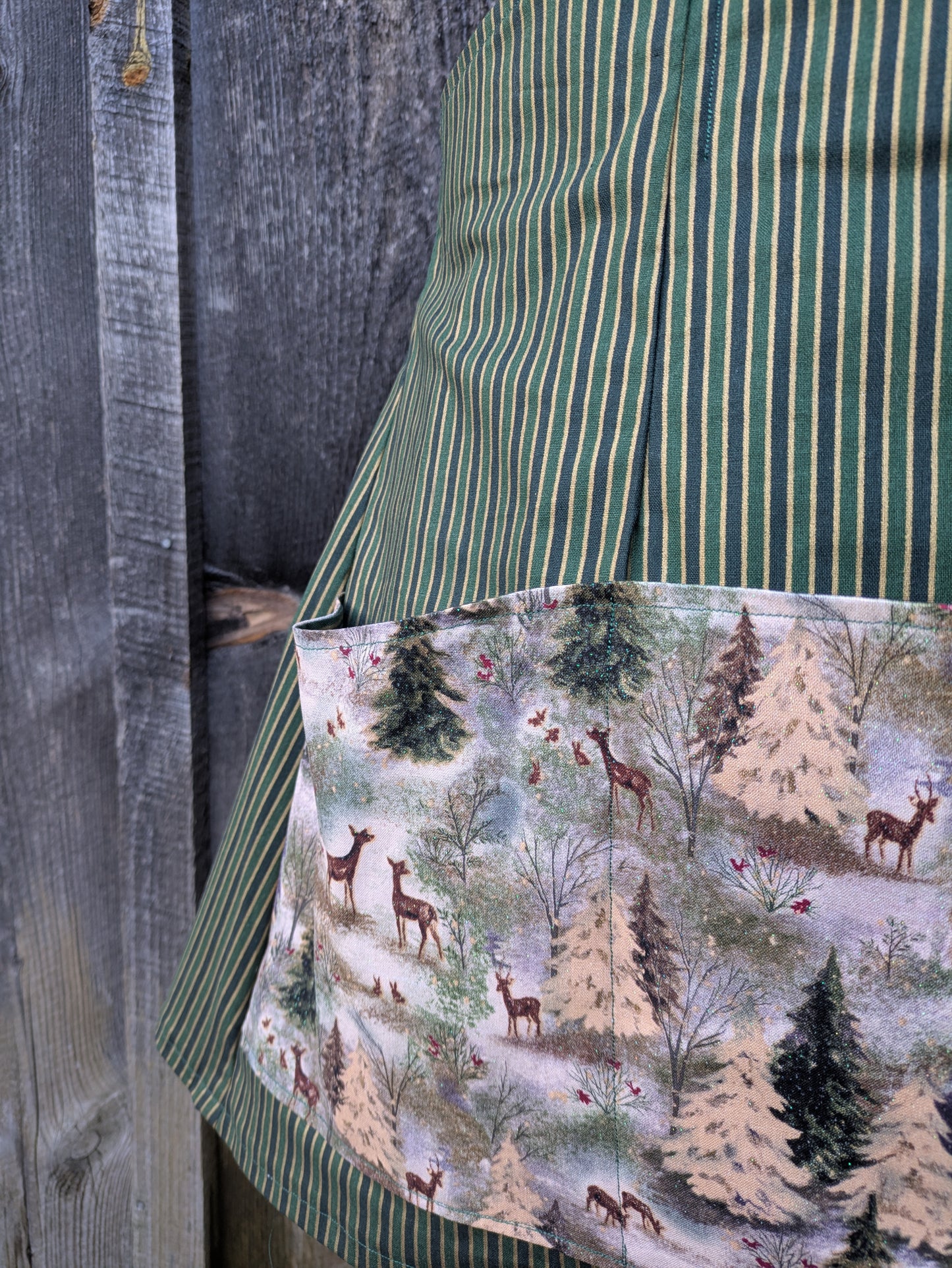 Glittering Pine Forest Vintage Inspired High Waist Half Apron with Pockets