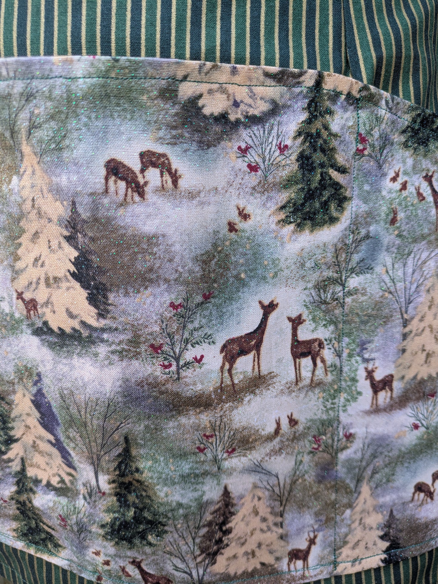 Glittering Pine Forest Vintage Inspired High Waist Half Apron with Pockets