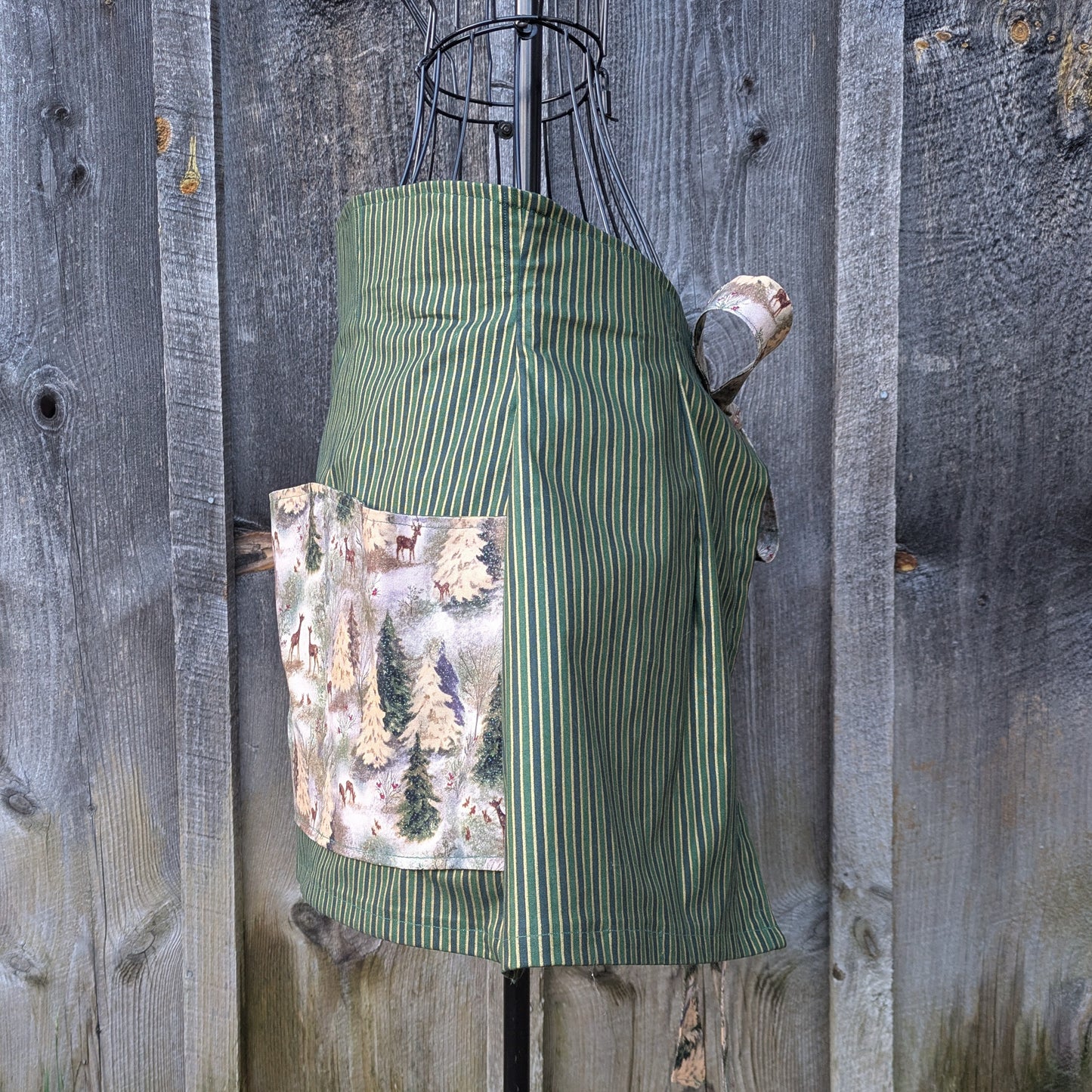 Glittering Pine Forest Vintage Inspired High Waist Half Apron with Pockets