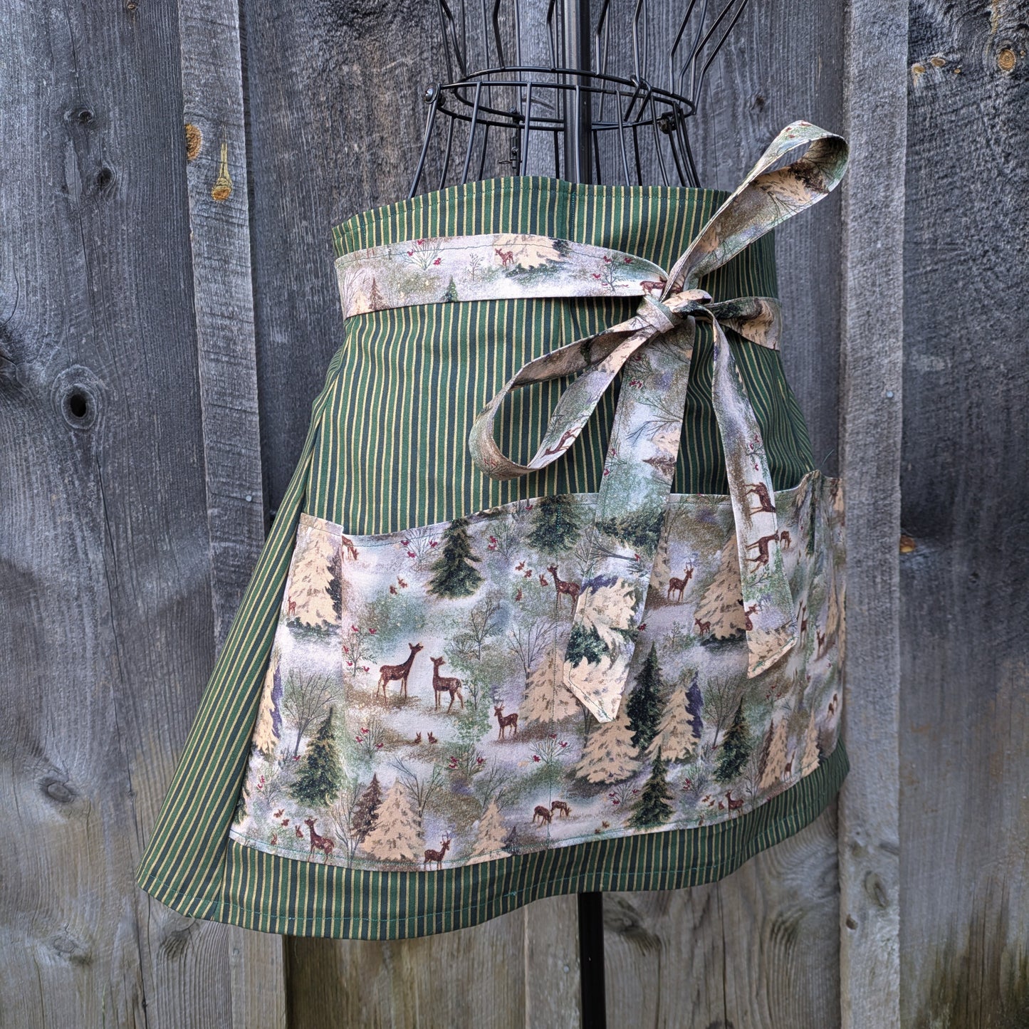 Glittering Pine Forest Vintage Inspired High Waist Half Apron with Pockets
