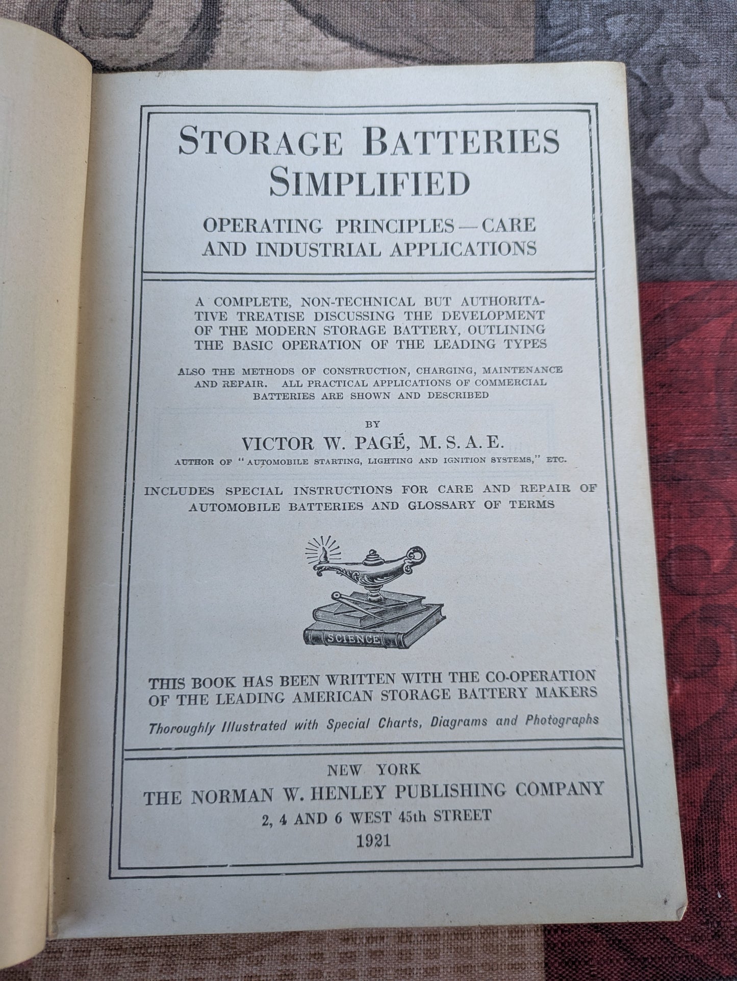 1921 First Edition Storage Batteries Simplified by Victor Pagé