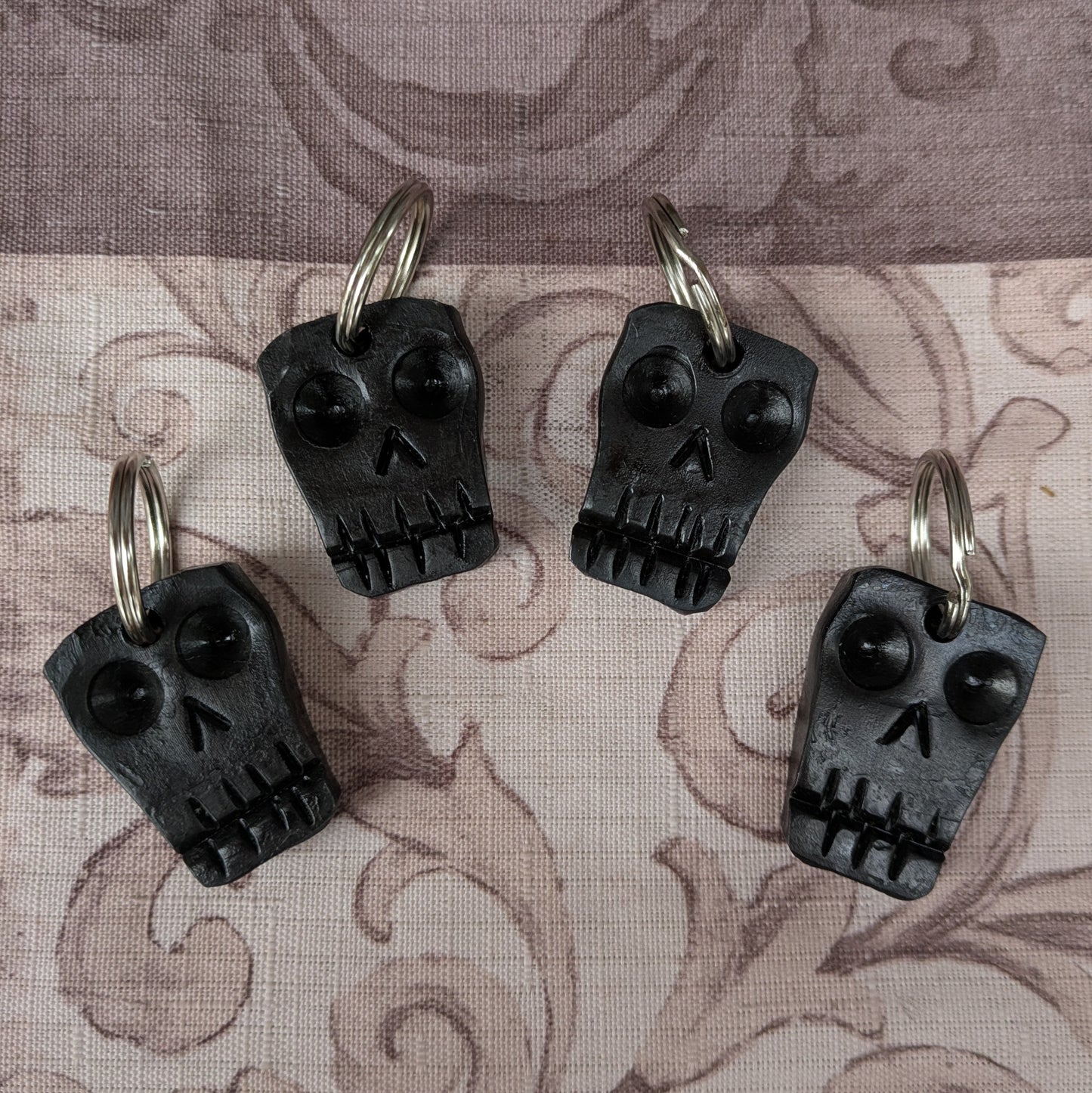 Hand Forged Steel Skull Keychain