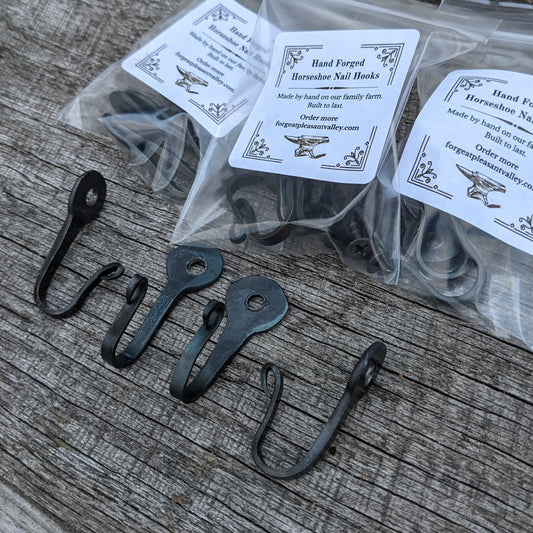 Set of 4 Sturdy Hand Forged Hooks made from Horseshoe Nails