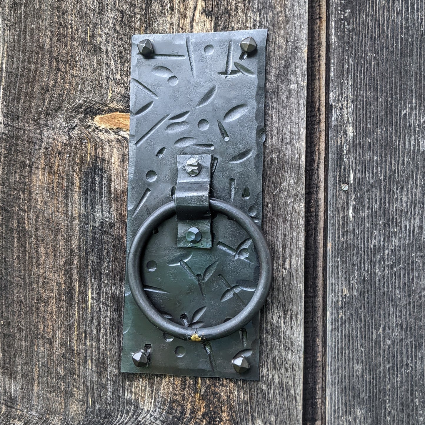 Hand Forged Ring Handle on Distressed Backplate