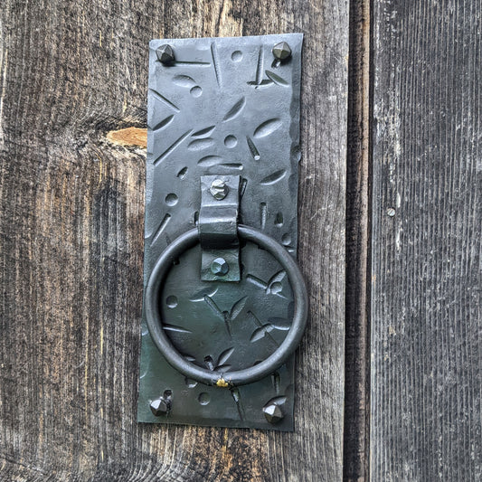 Hand Forged Ring Handle on Distressed Backplate