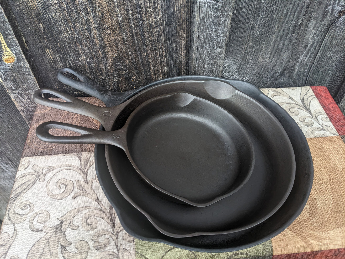 Set of 3 Vintage Wagner Ware Cast Iron Skillets- #3, #6, #8
