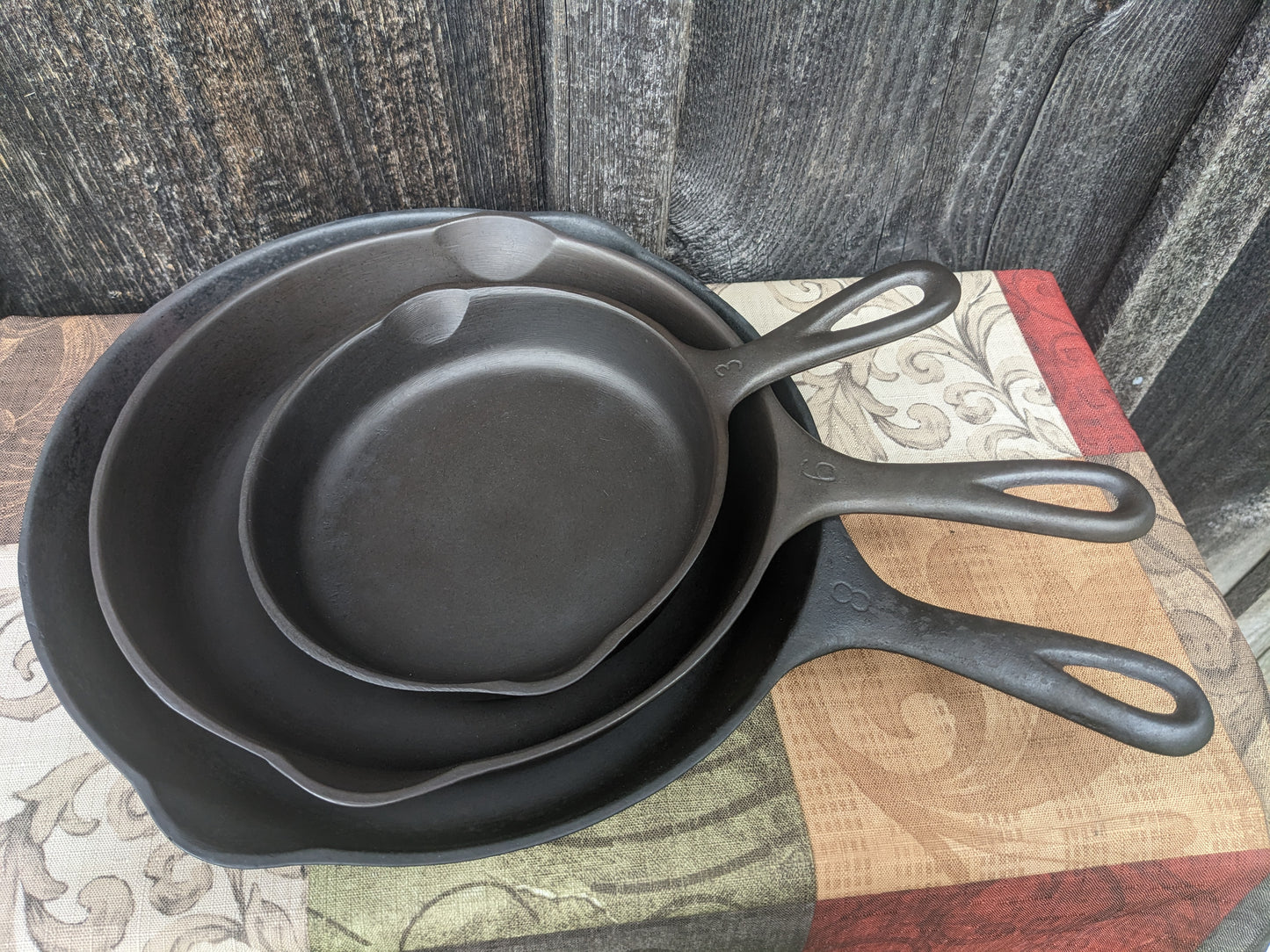 Set of 3 Vintage Wagner Ware Cast Iron Skillets- #3, #6, #8