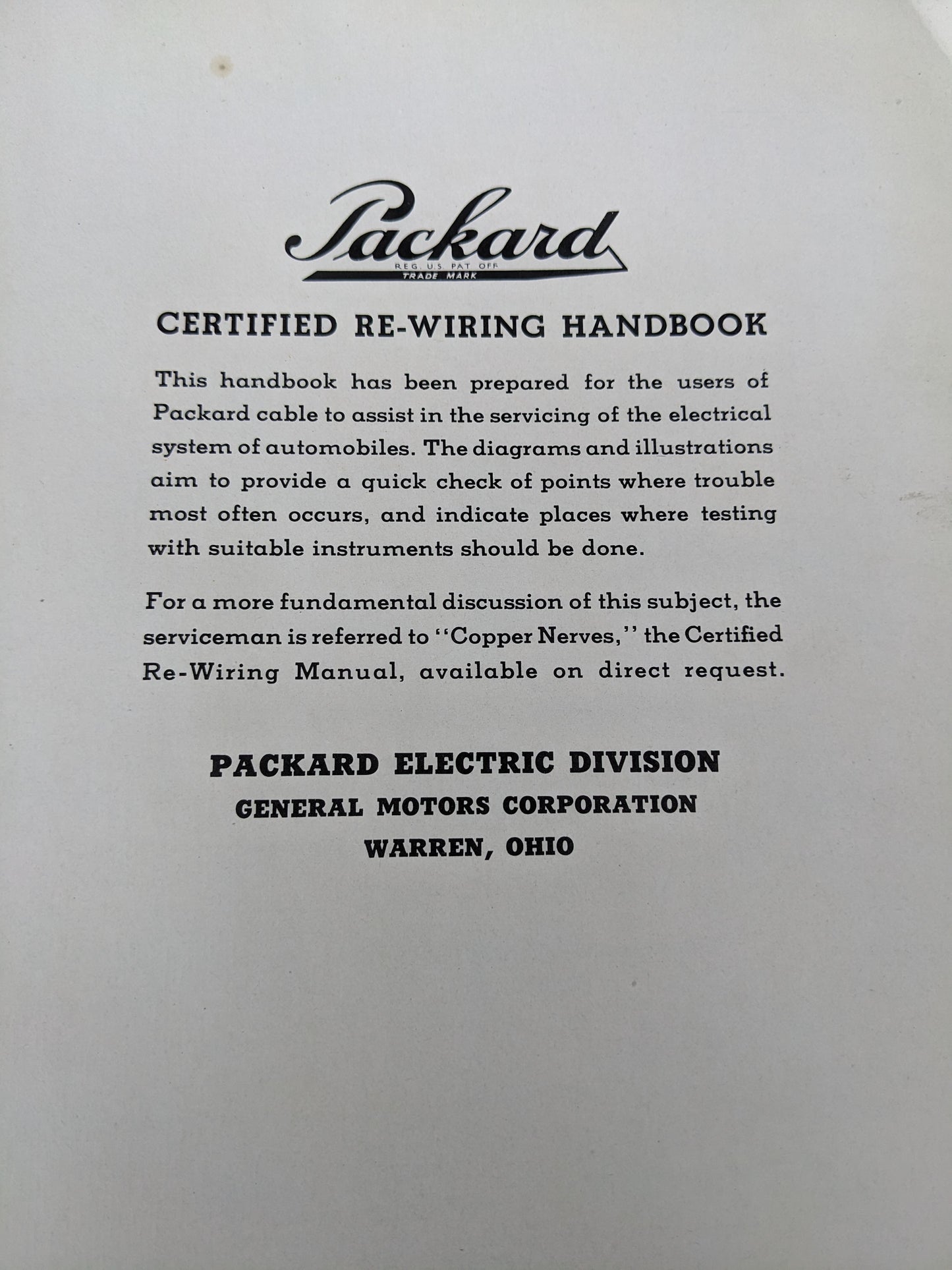 Vintage Packard Certified Re-Wiring Handbook 1942