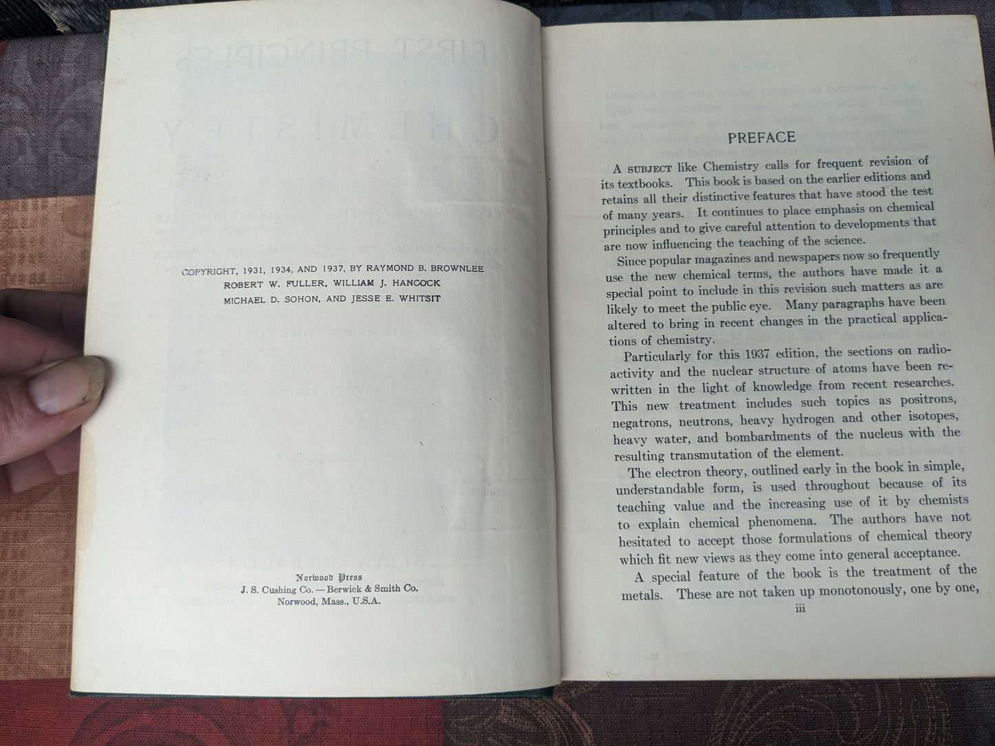 Vintage Copy First Principles of Chemistry, 1937 edition, illustrated