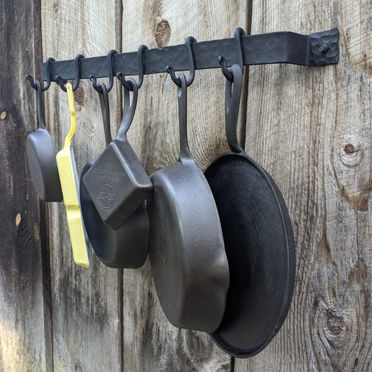 Hand Forged Hammered Finish Wall Mounted Pot Rack- 26"